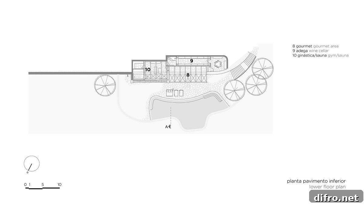 First level floor plan of the modern home in Brazil