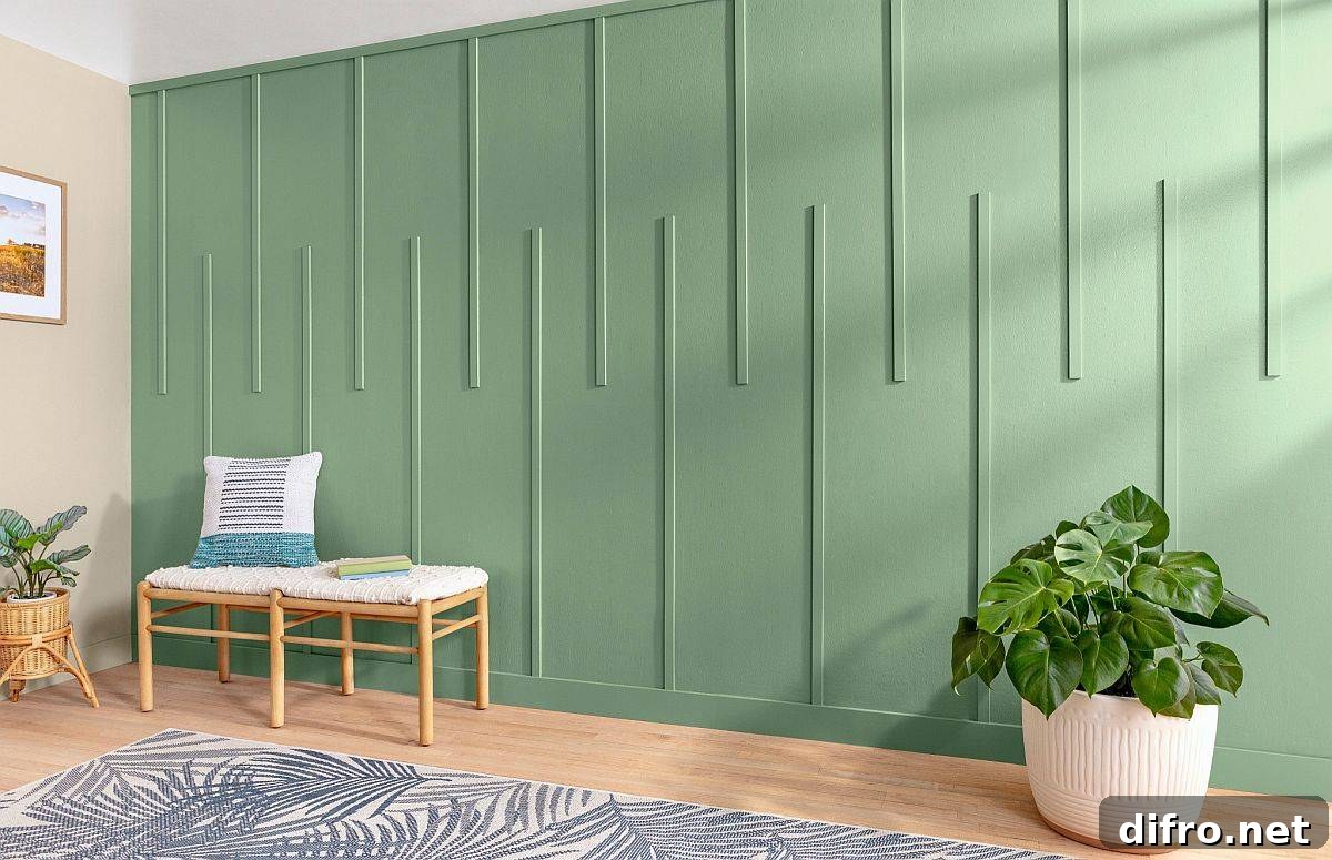 Bright green accent wall in contemporary living room