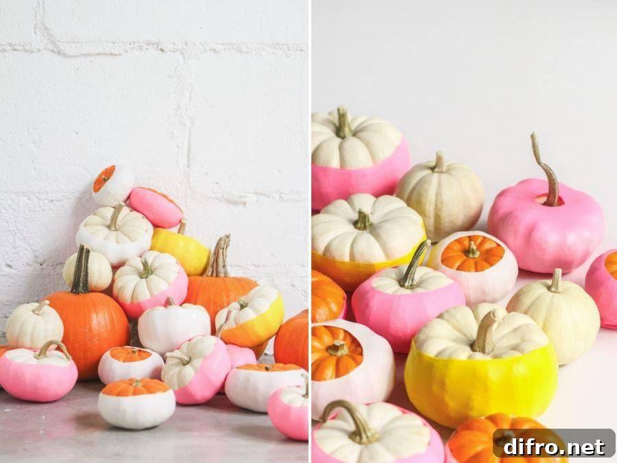 Paint-dipped pumpkins