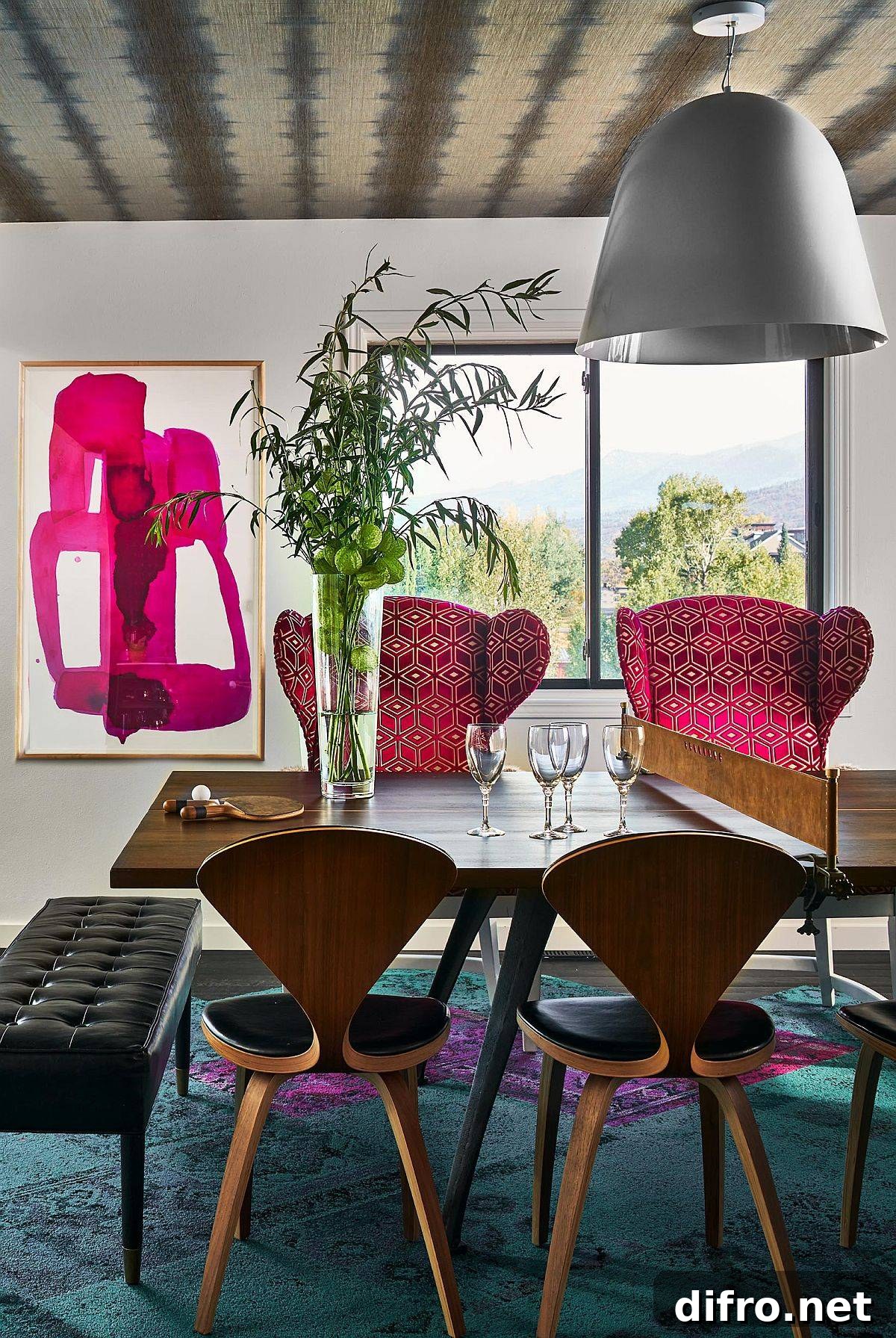 Dining room wall art with fuchsia accents