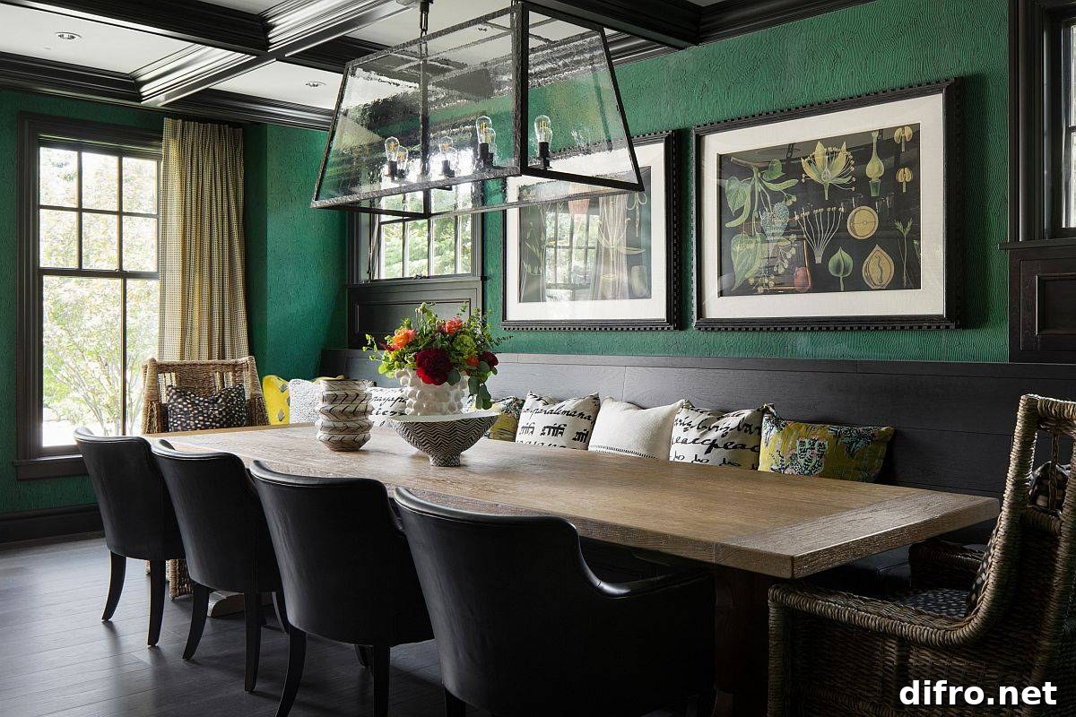Natural prints on a dining wall