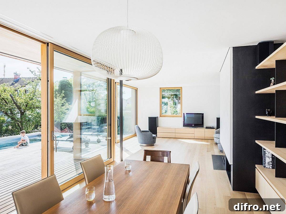 Connect open-plan living with deck using glass walls