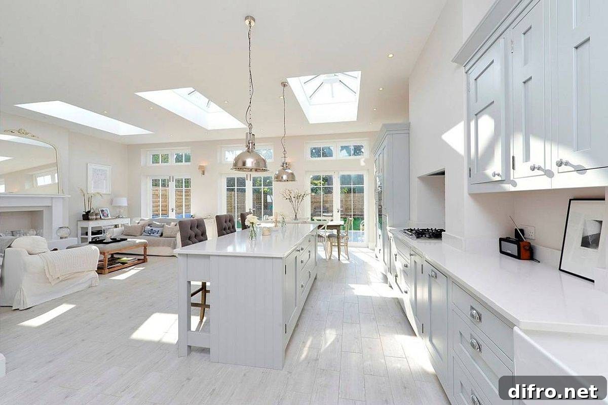 Skylights in open-plan living
