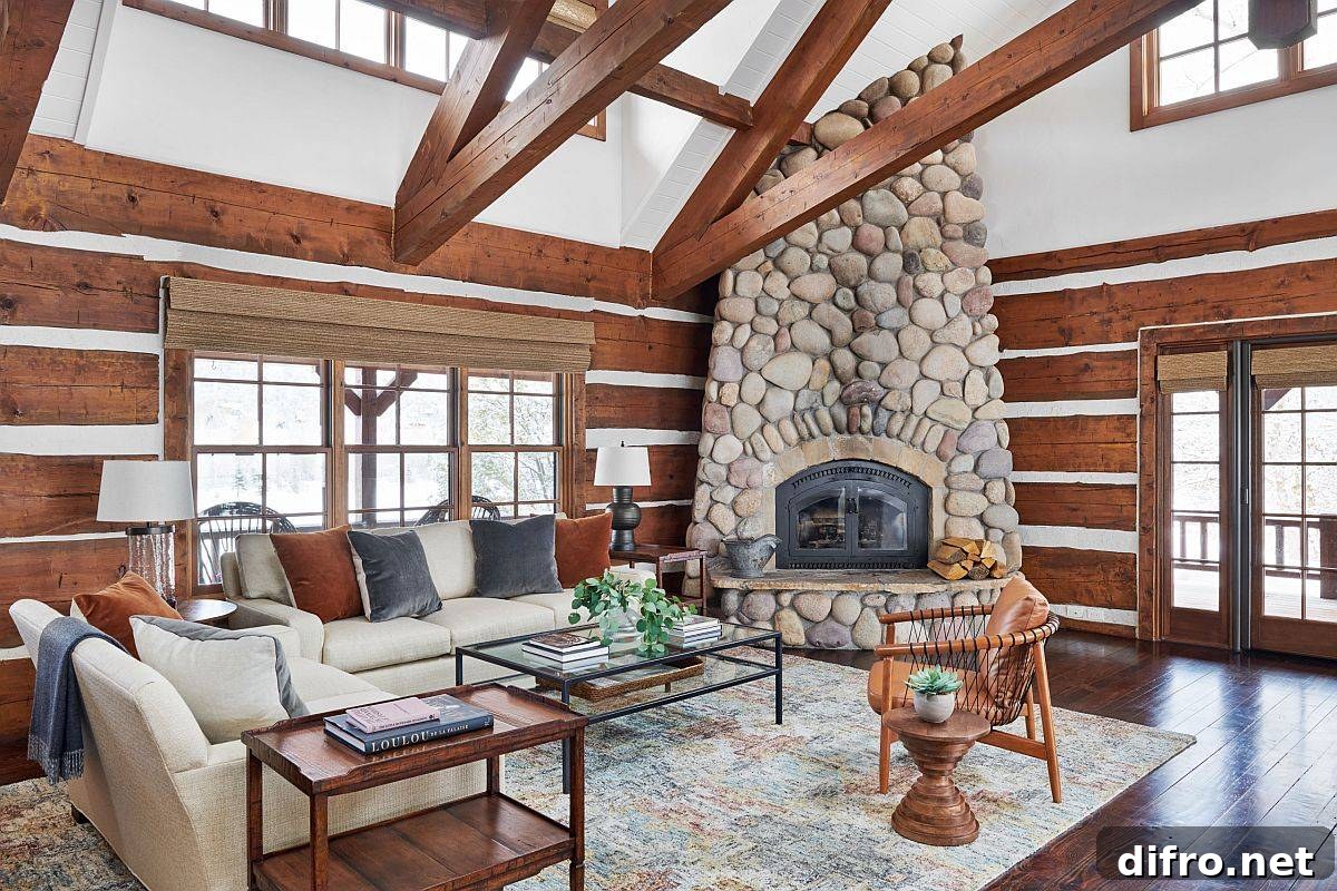 Eye-catching stone corner fireplace