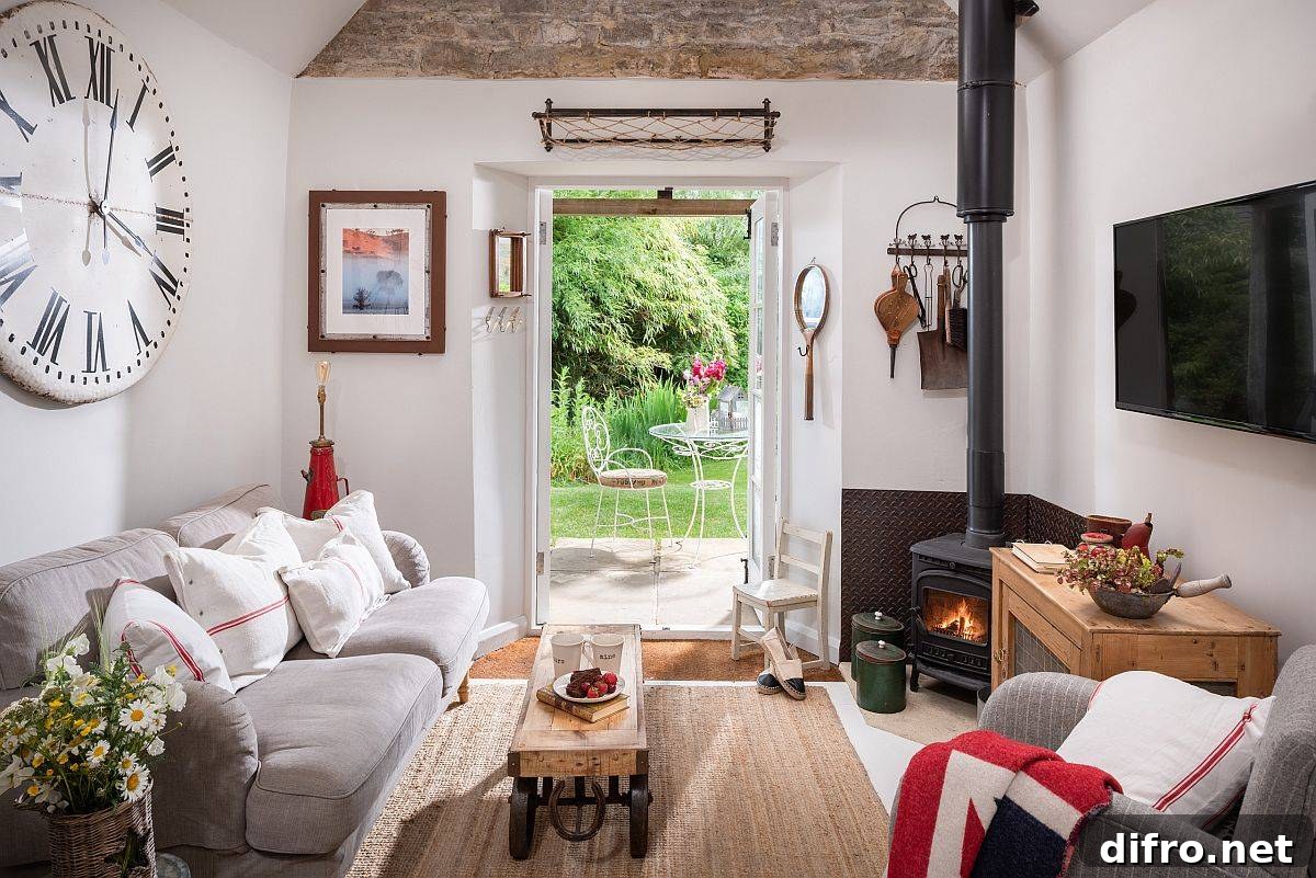 Tiny living space with modern farmhouse style feels cozy