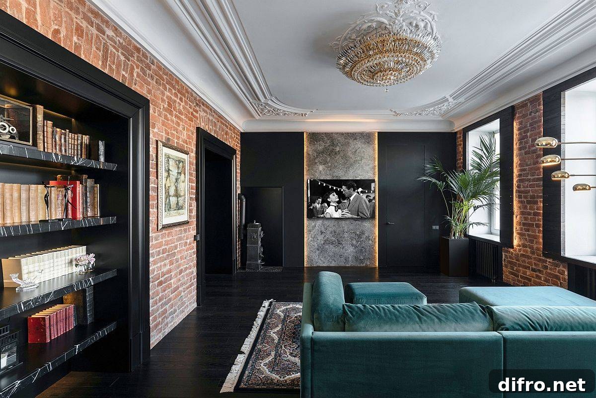 Vintage-styled corner fireplace in a contemporary living room