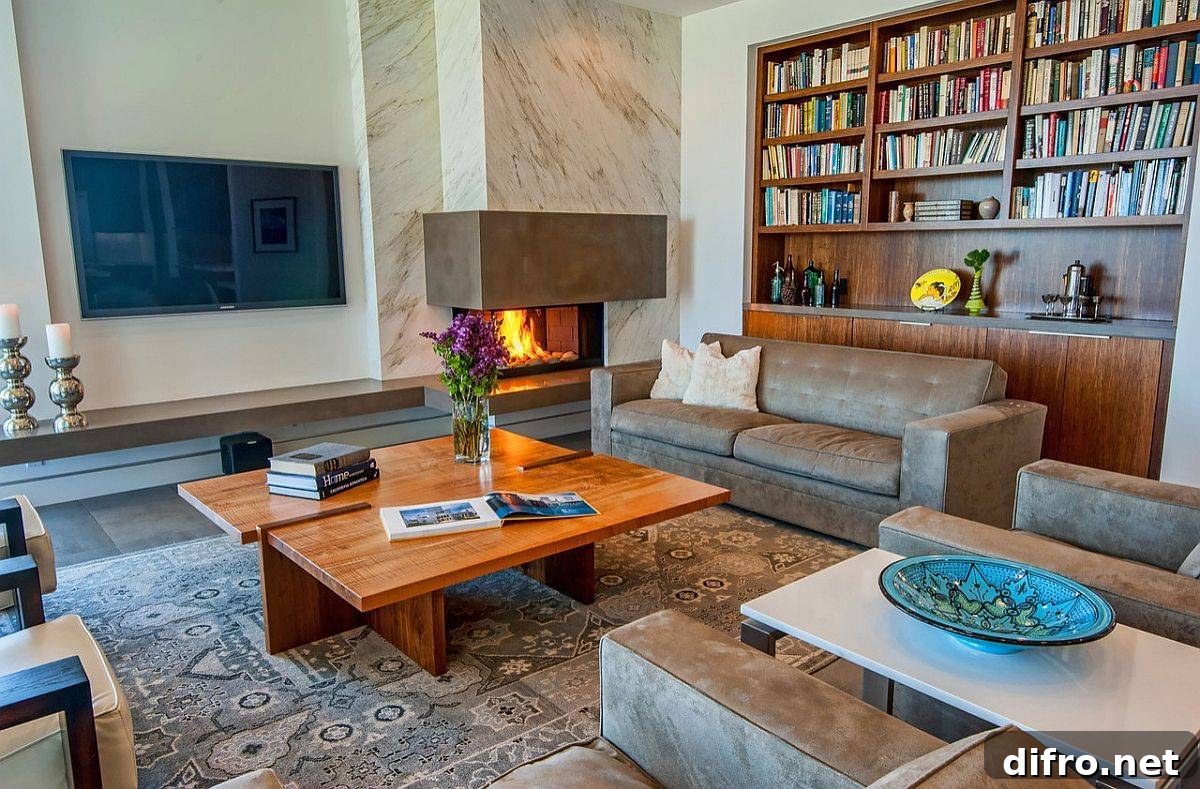 Combine bookshelf or entertainment unit with the corner fireplace