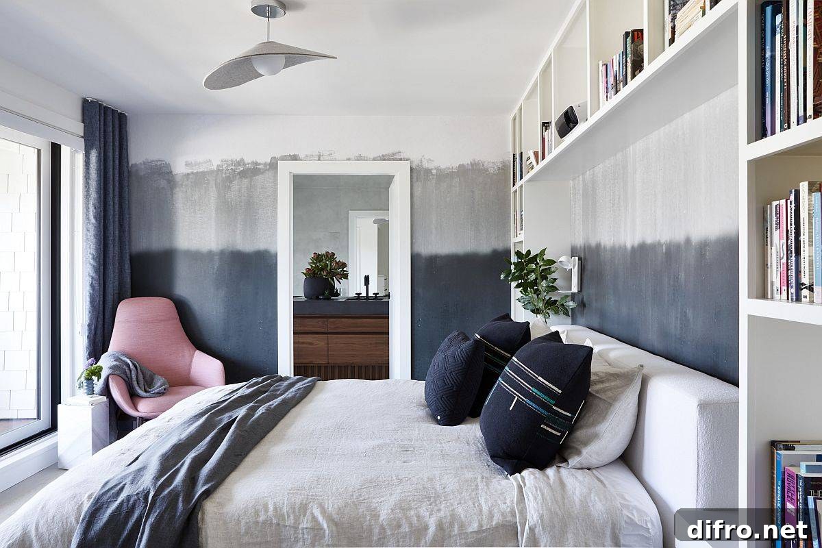 Modern eclectic bedroom using different shades of gray