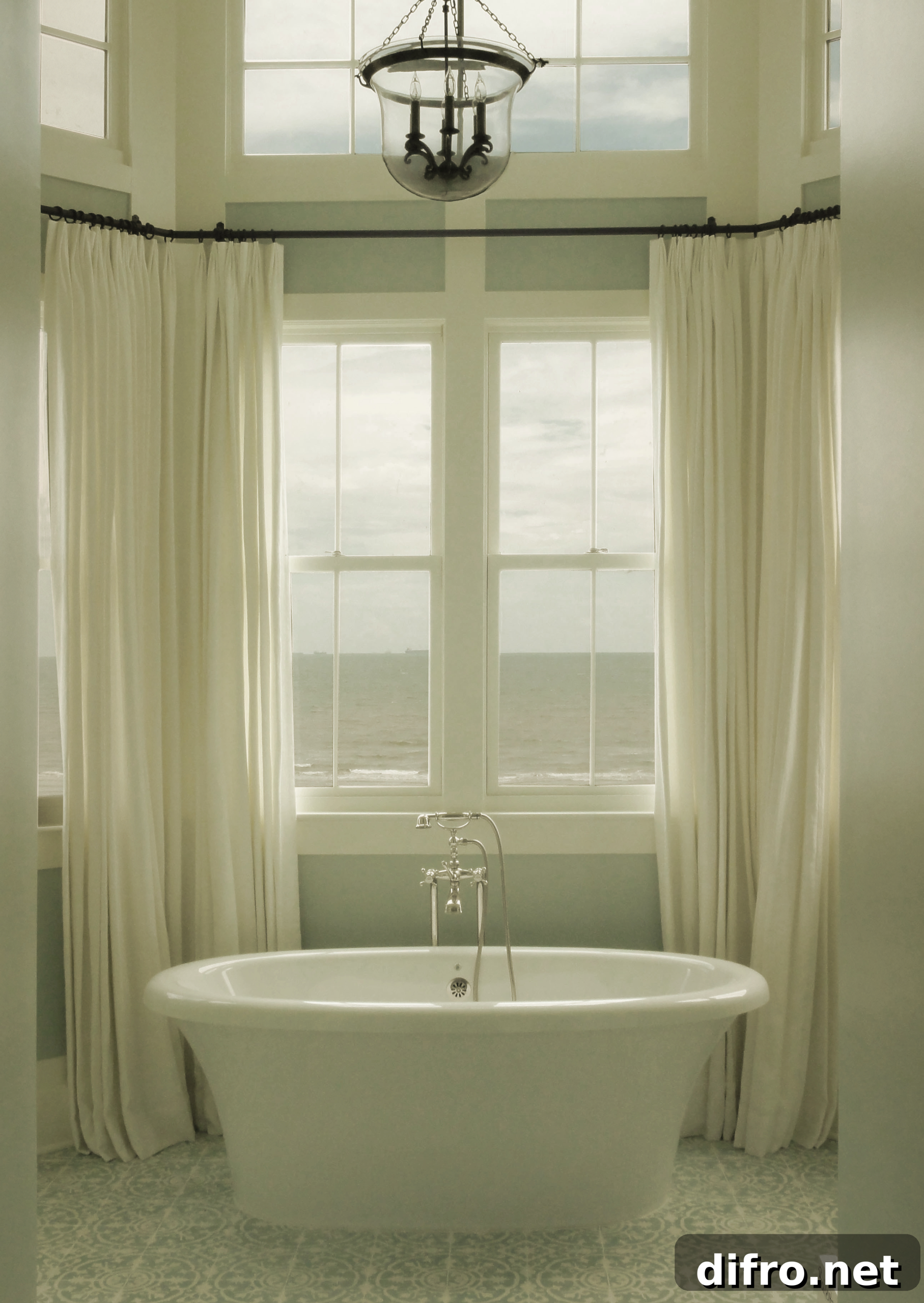 open curtains covering a bathroom window