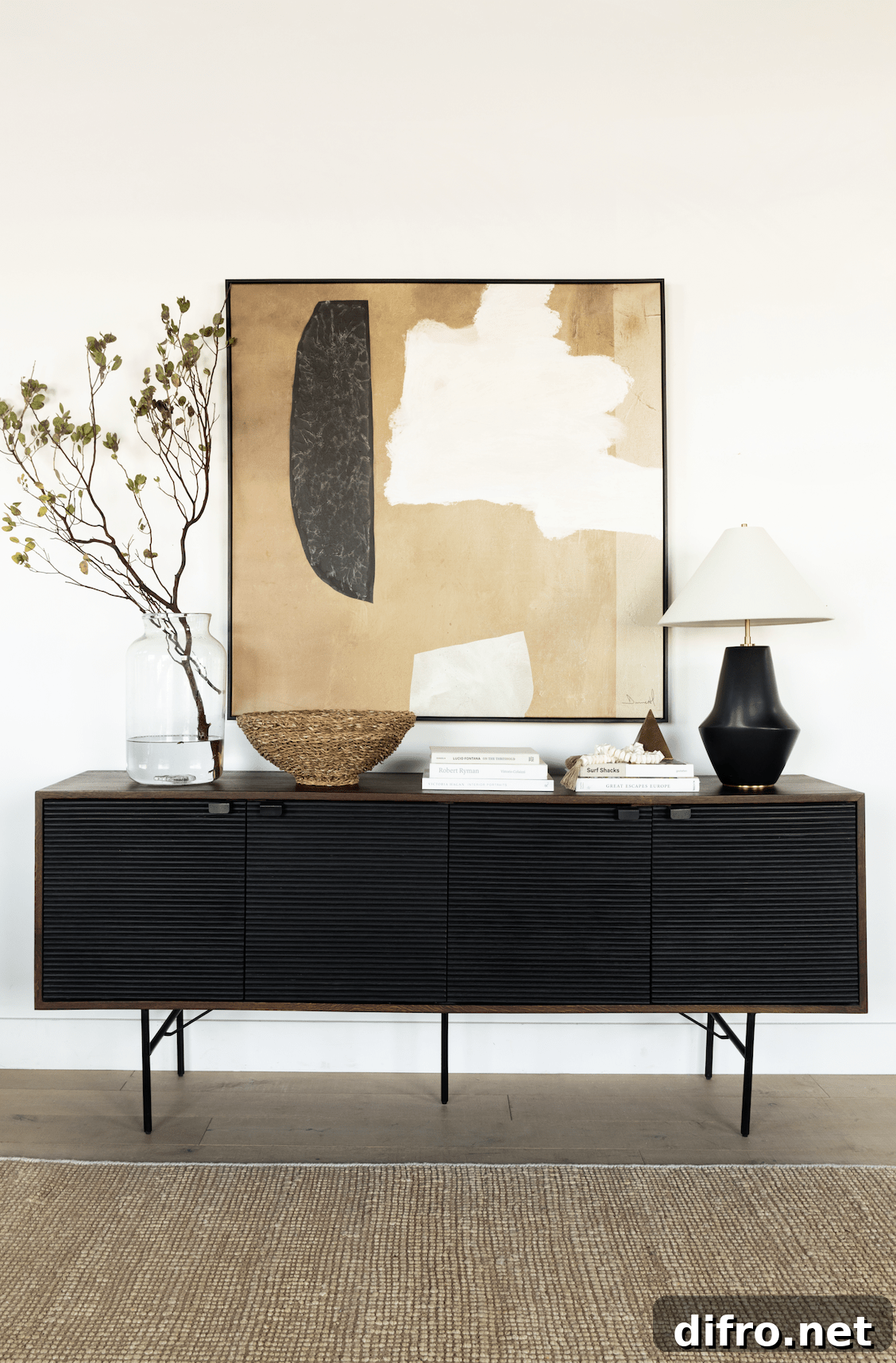 Nicely curated foyer for a stylish welcome