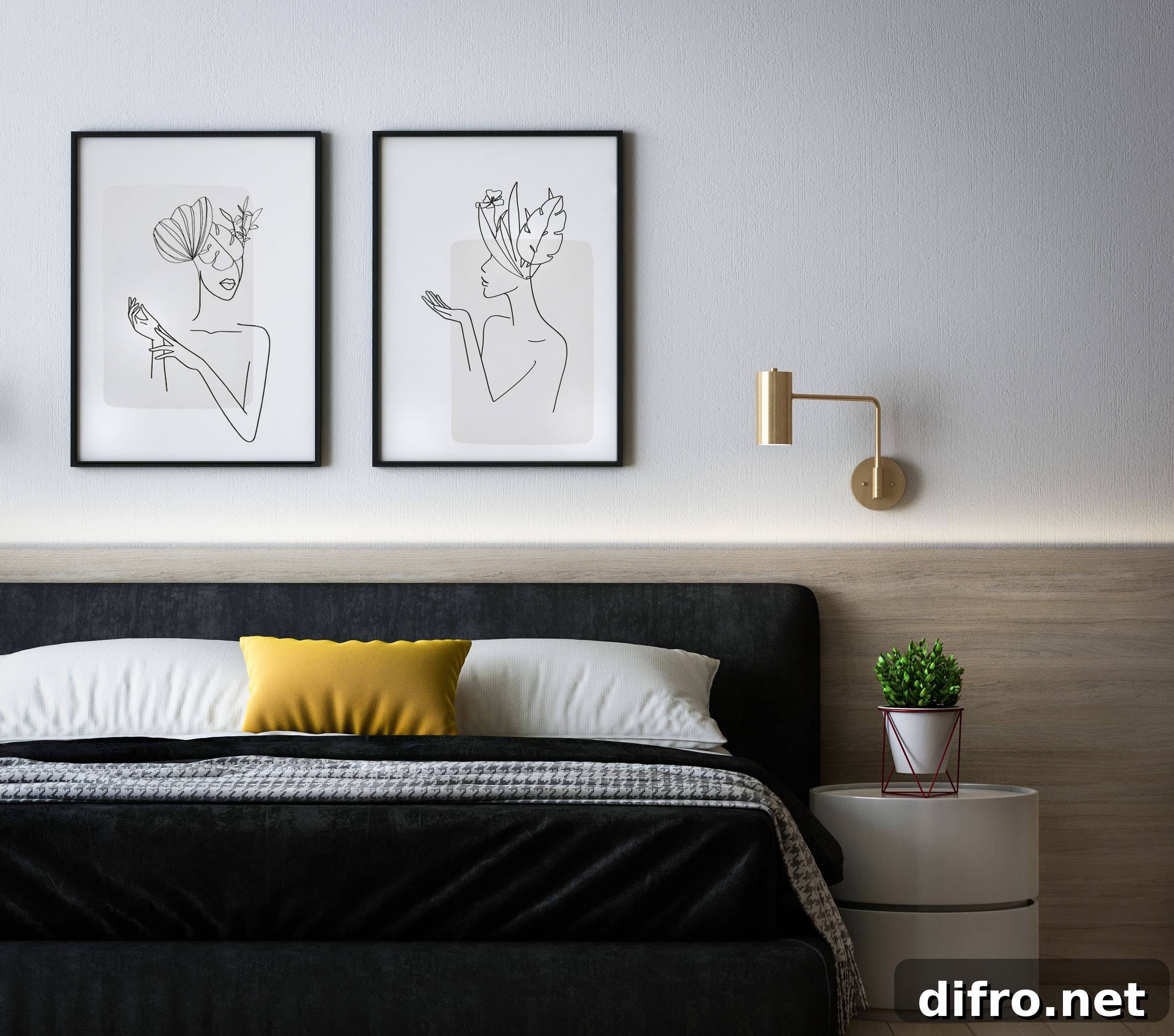 Minimalist print for refined bedroom