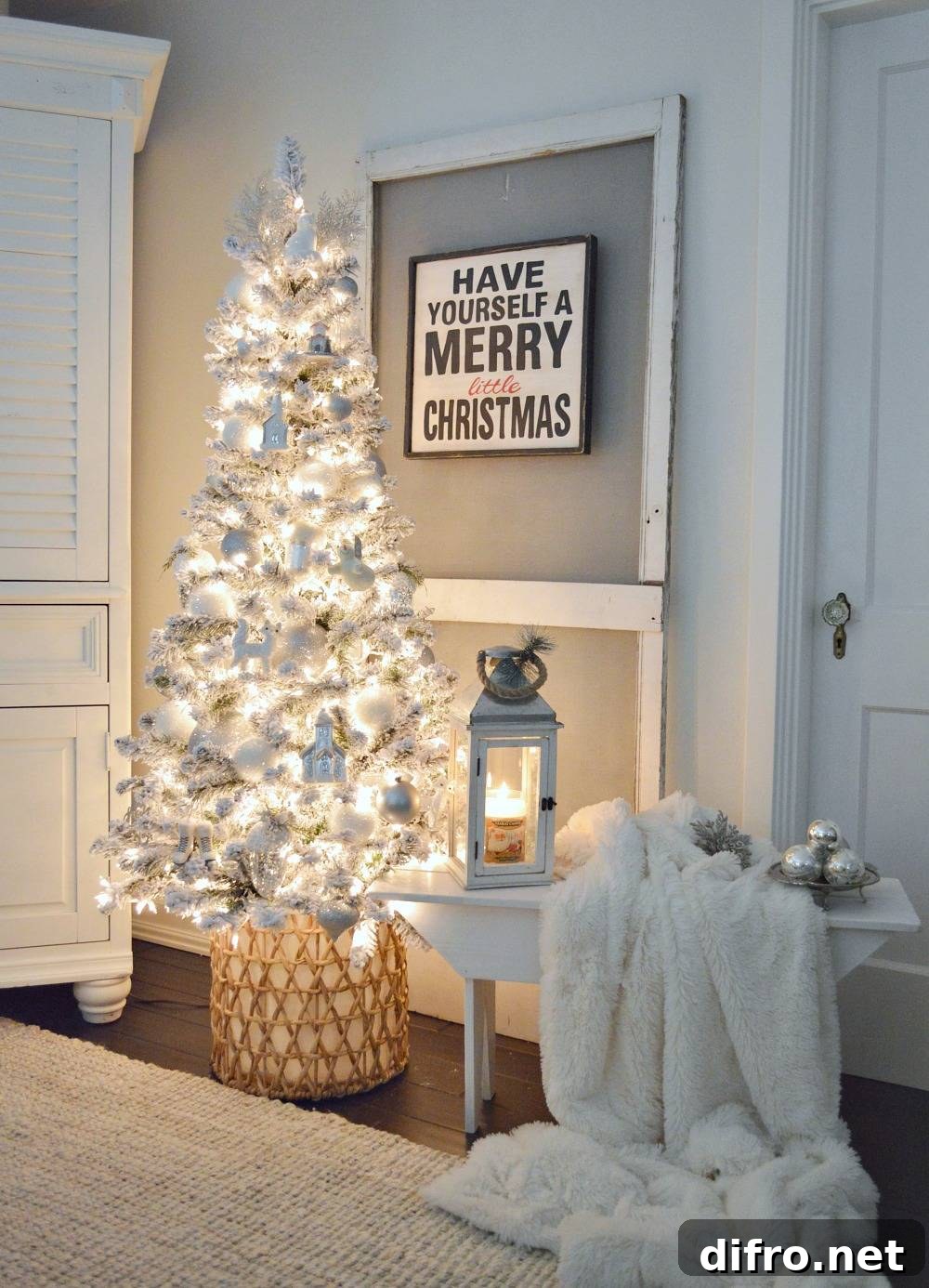 All-white whimsical Christmas tree