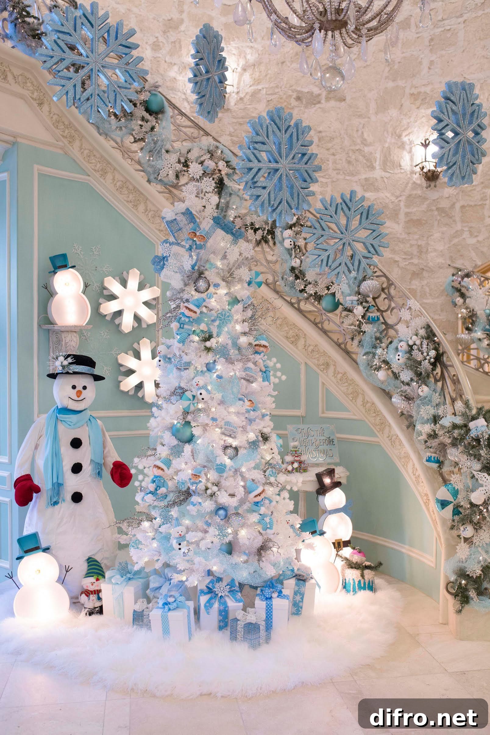 Baby blue ornaments on a Christmas tree