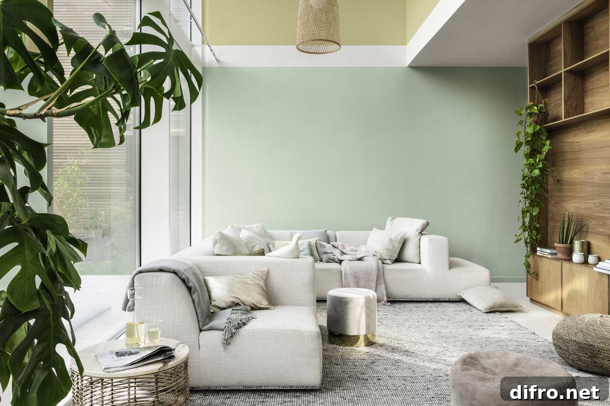 Living room accent wall in pistachio