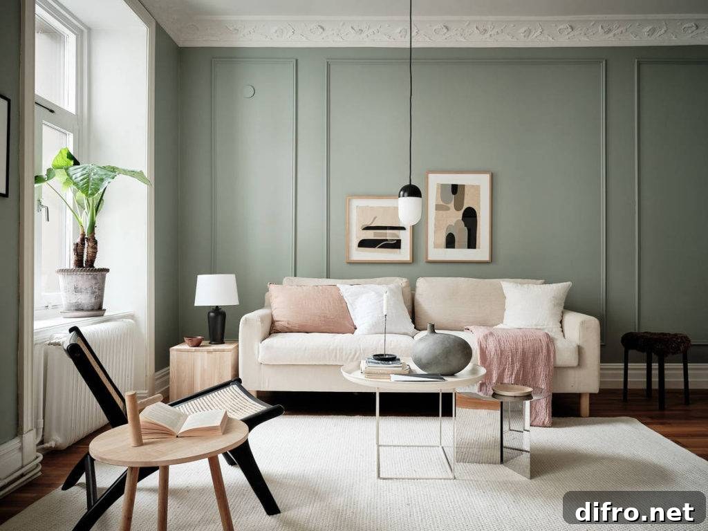 Calming living room with pistachio accents