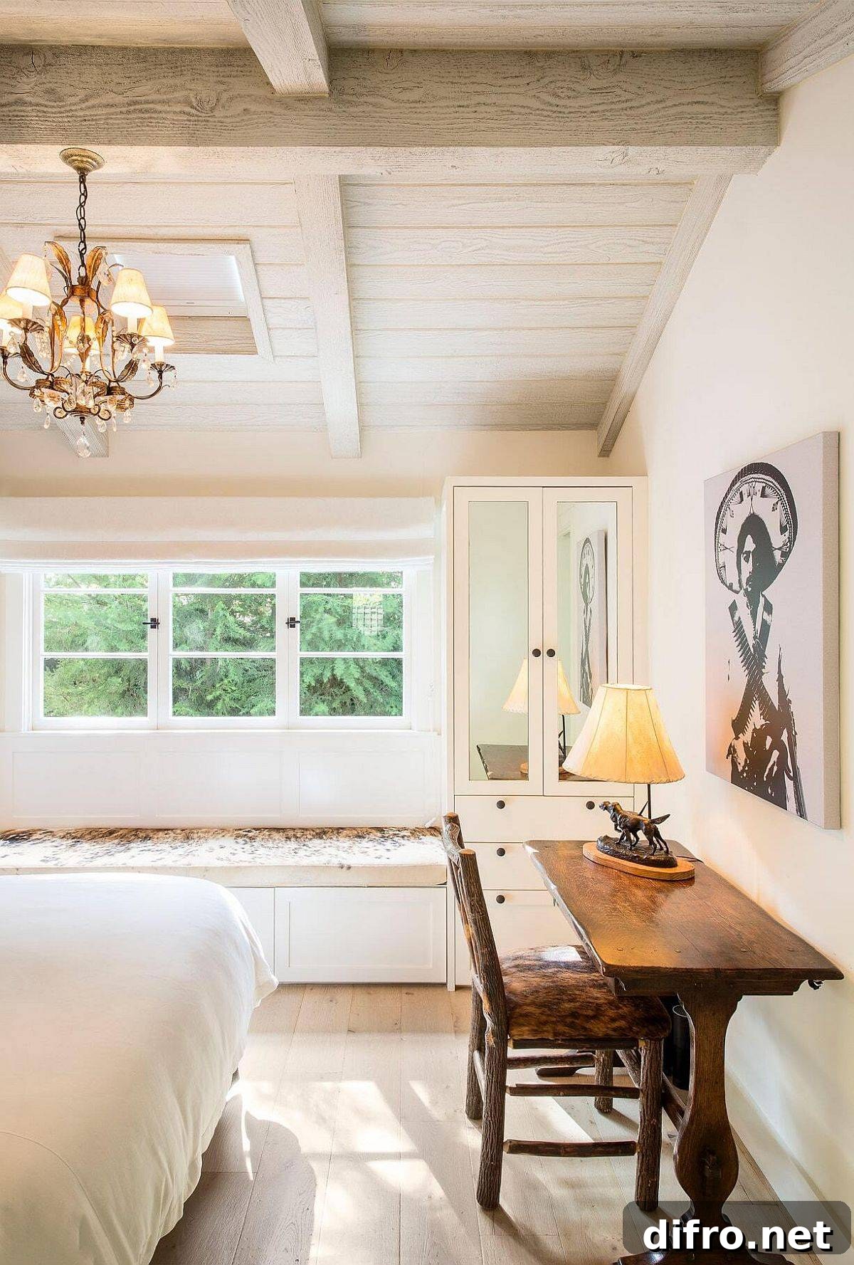Mirrored cabinet doors in the bedroom give it a more spacious and brighter visual appeal