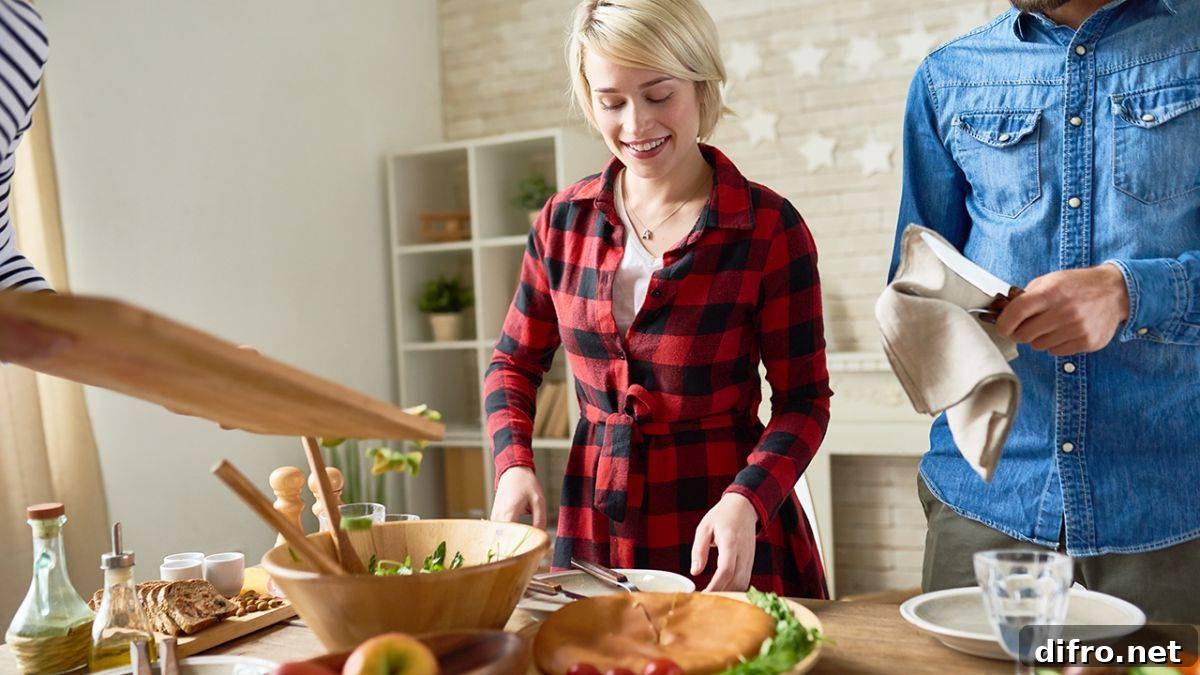 Family members preparing Thanksgiving tasks