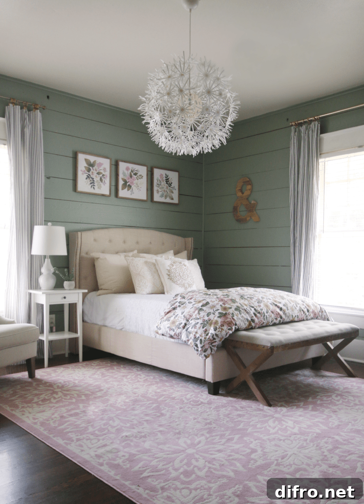 2022 Colors of the Year Revealed 4 Bedroom painted in Evergreen Fog creating a soothing, relaxing space