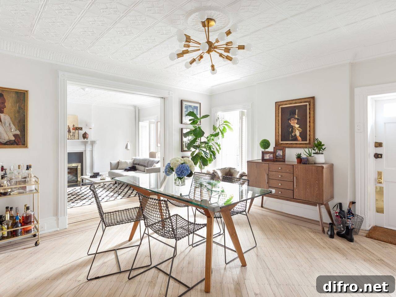 Rustic sideboard adding airy charm