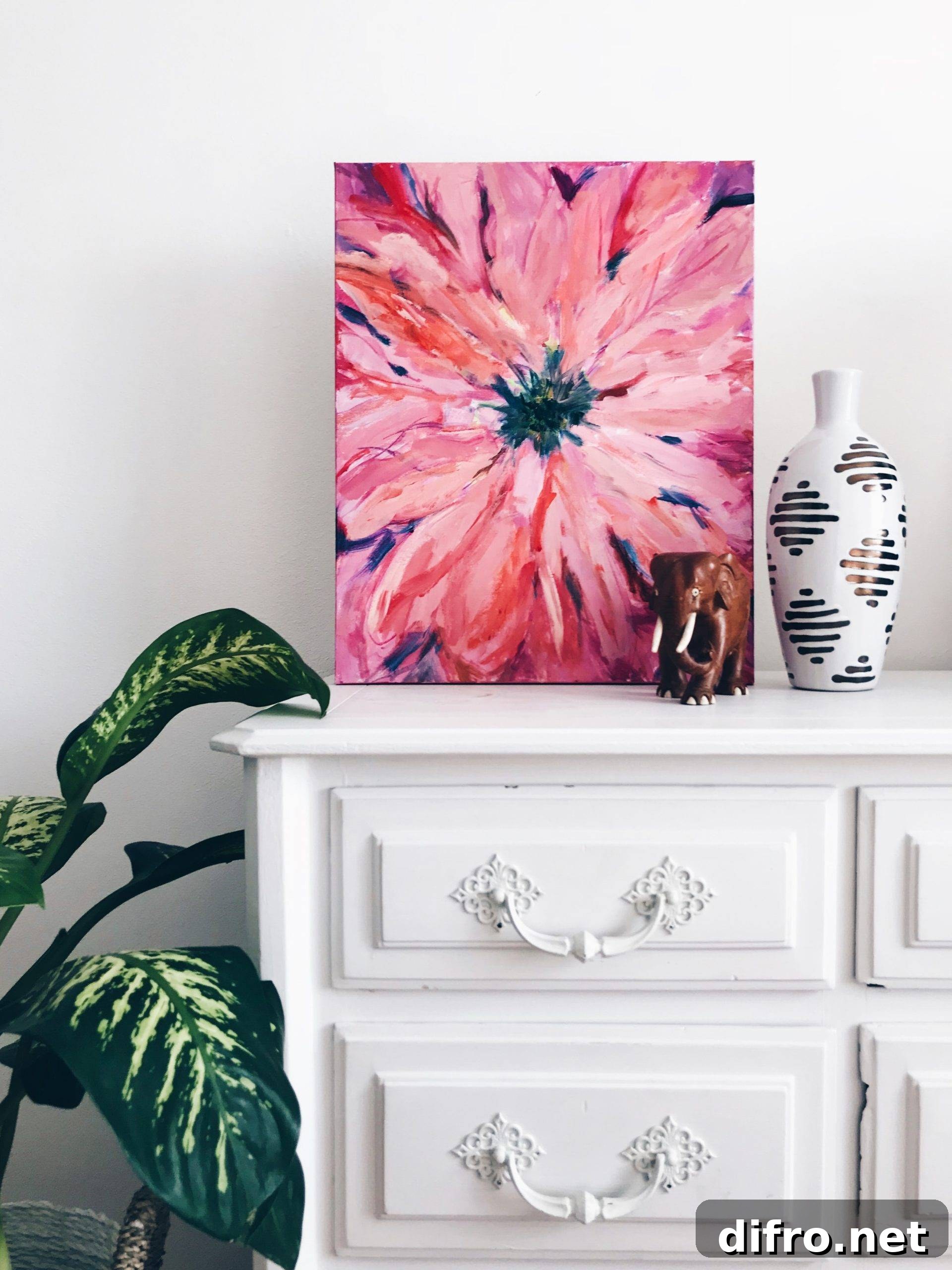 Painted antique dresser with modern decor