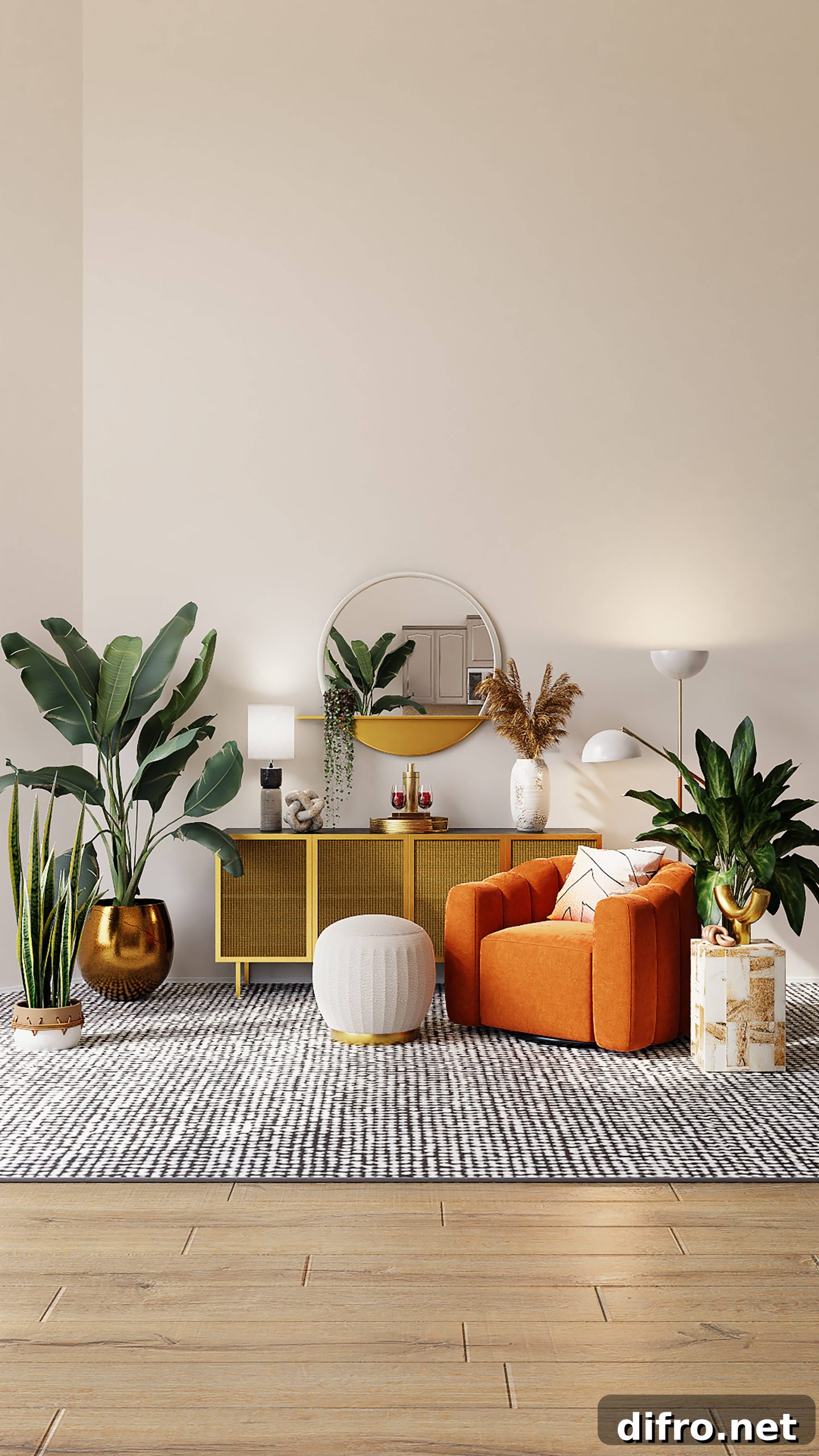 Retro console table creating a cozy living room