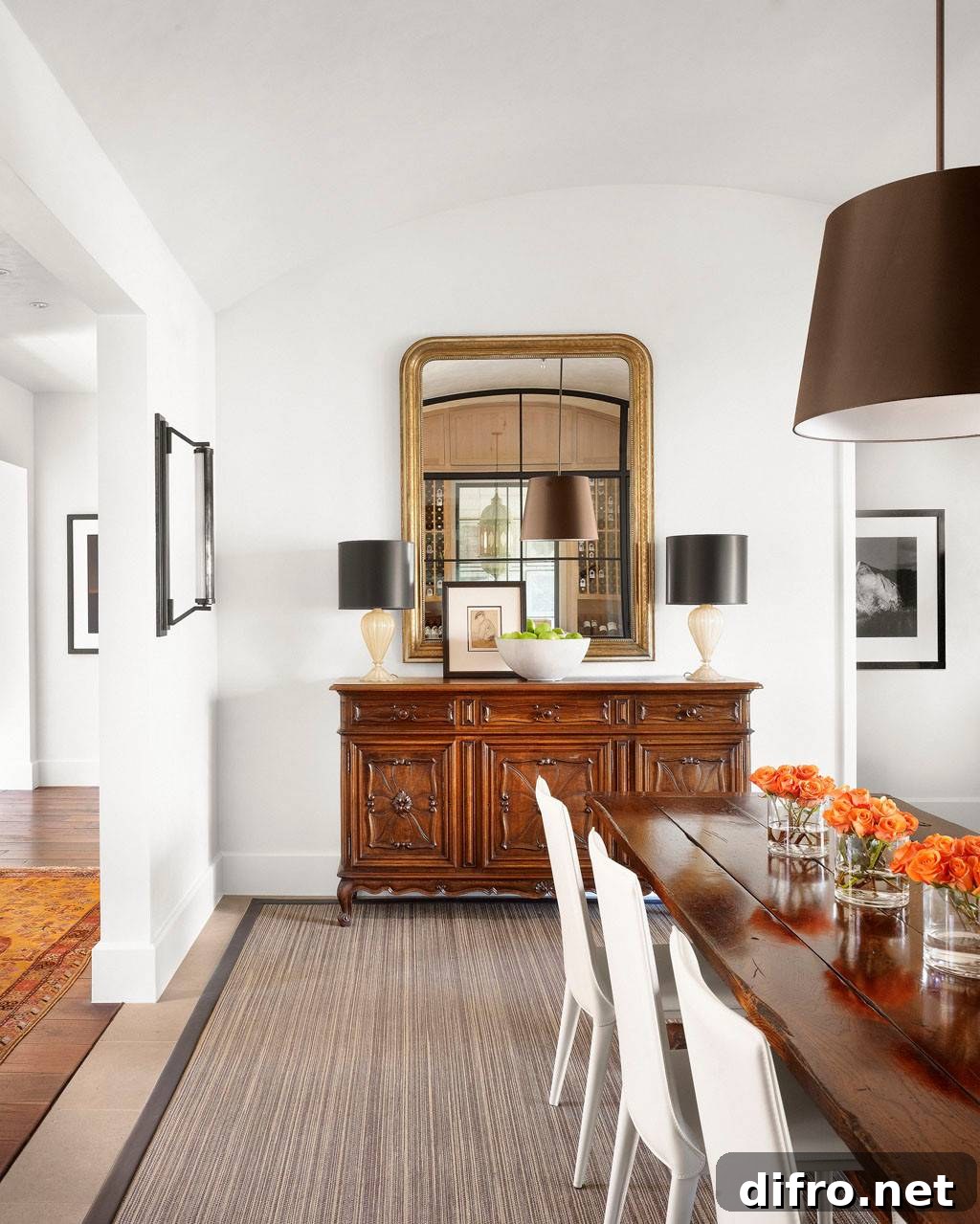 Antique sideboard in a modern dining room