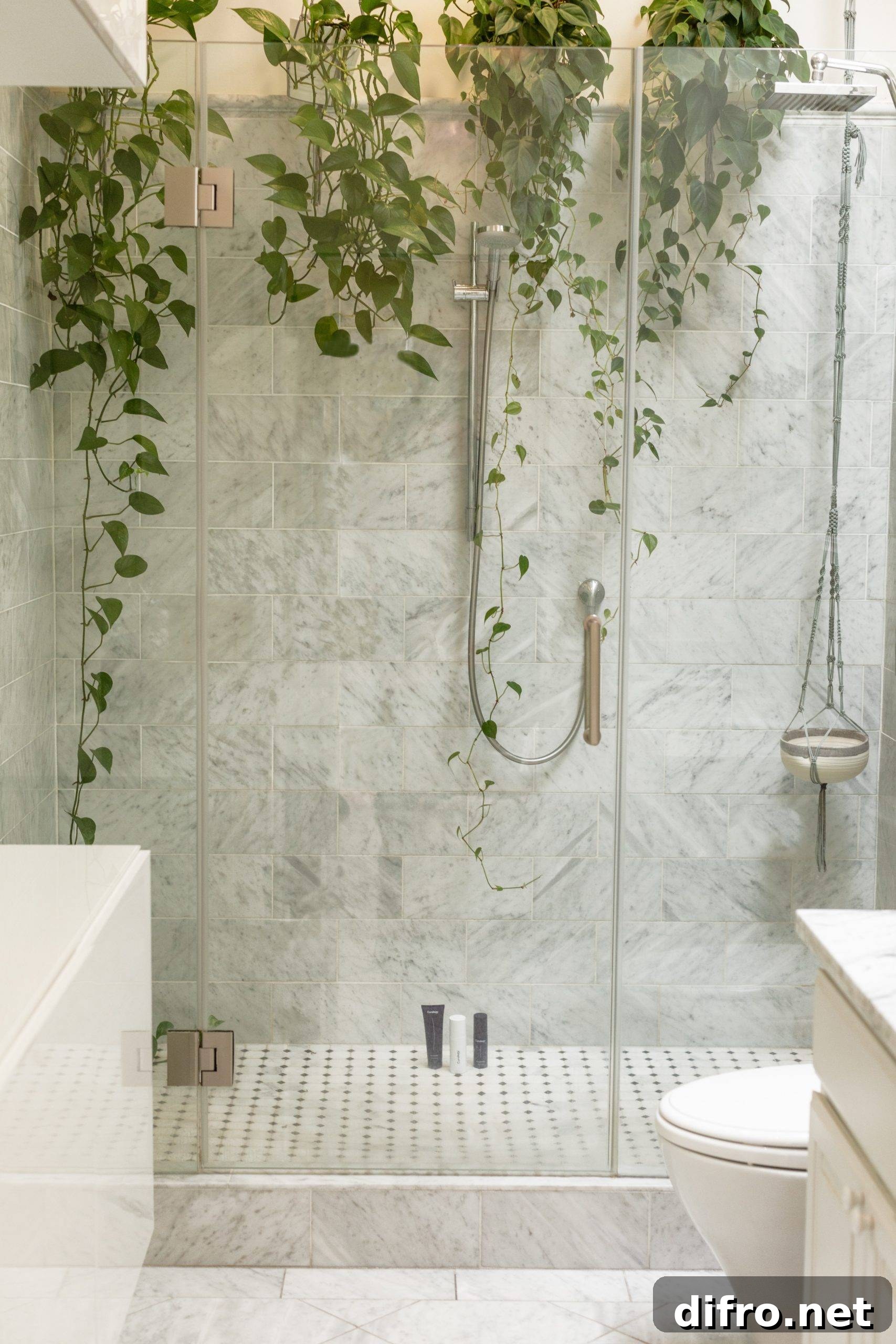 Vine draped in a shower for a whimsical touch