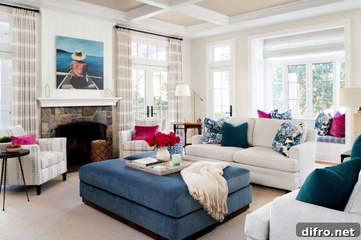Coffered ceiling enhancing the beach-style relaxing living space