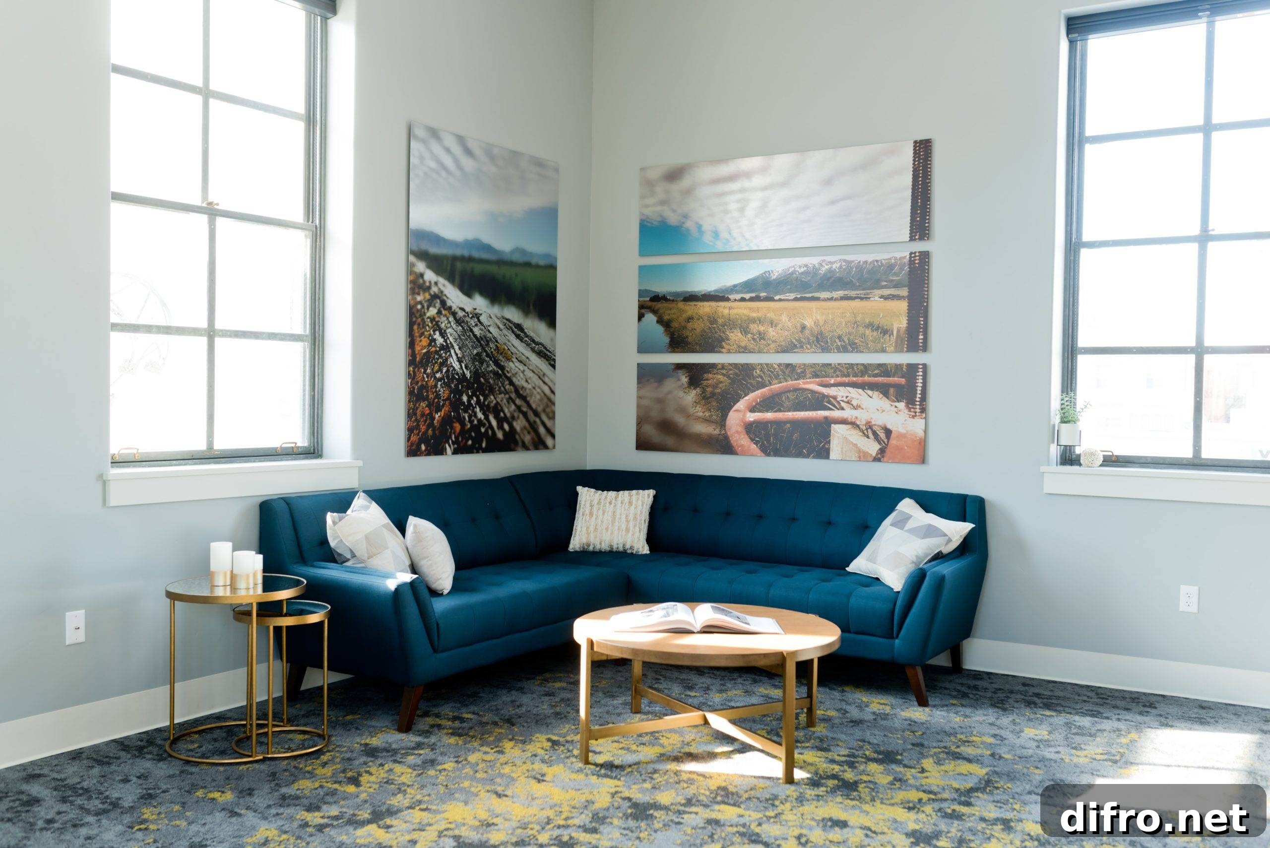 Cozy sectional blue velvet statement piece