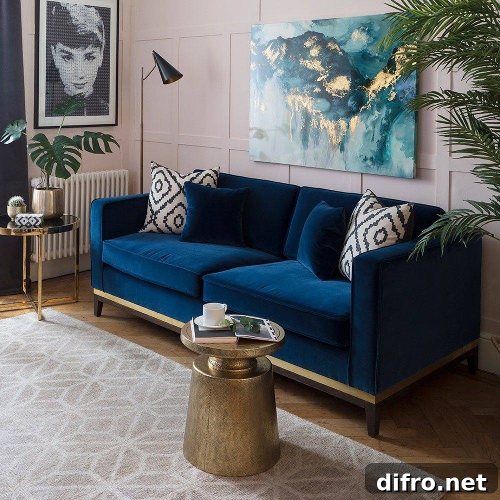 Eccentric interior with velvet sofa