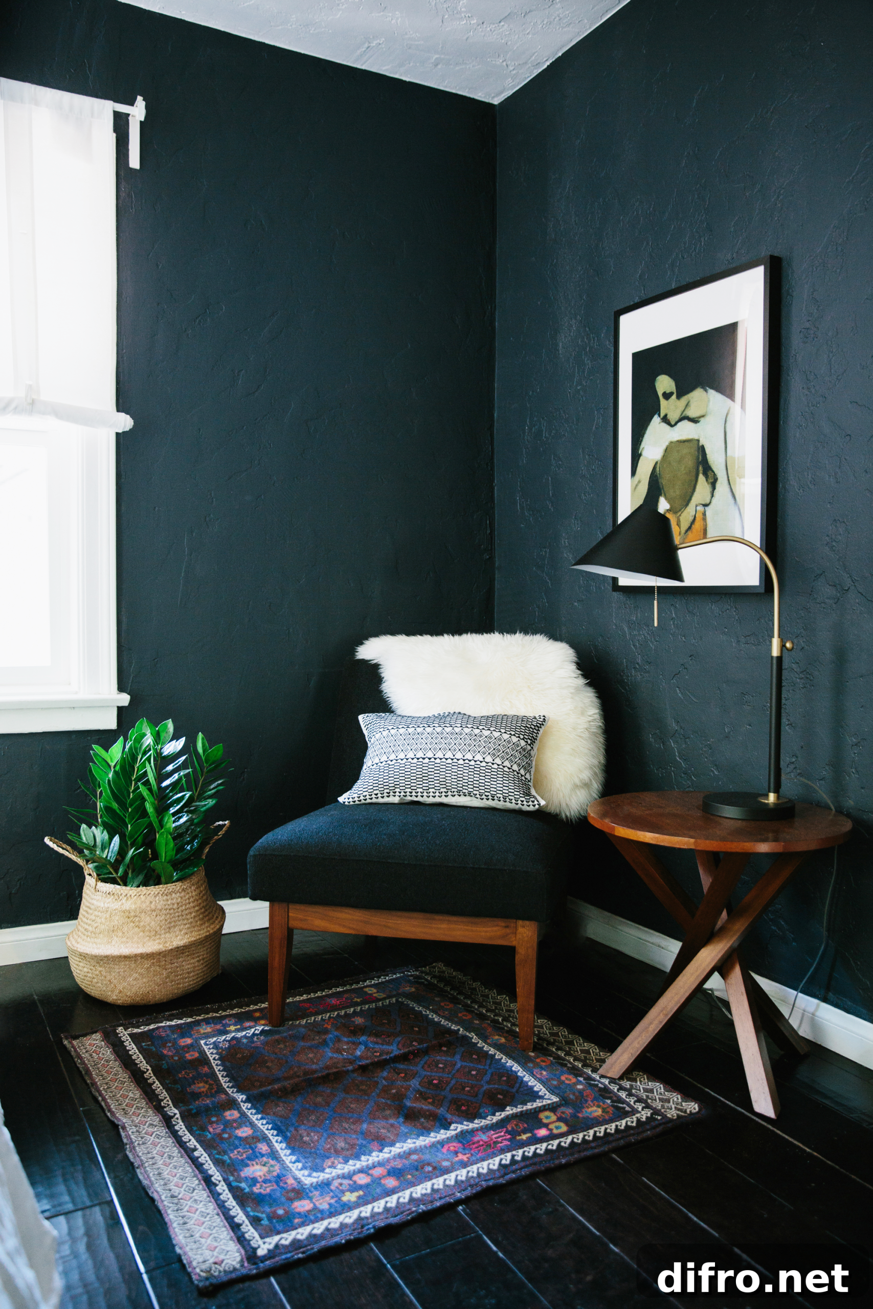 Dark and moody reading nook