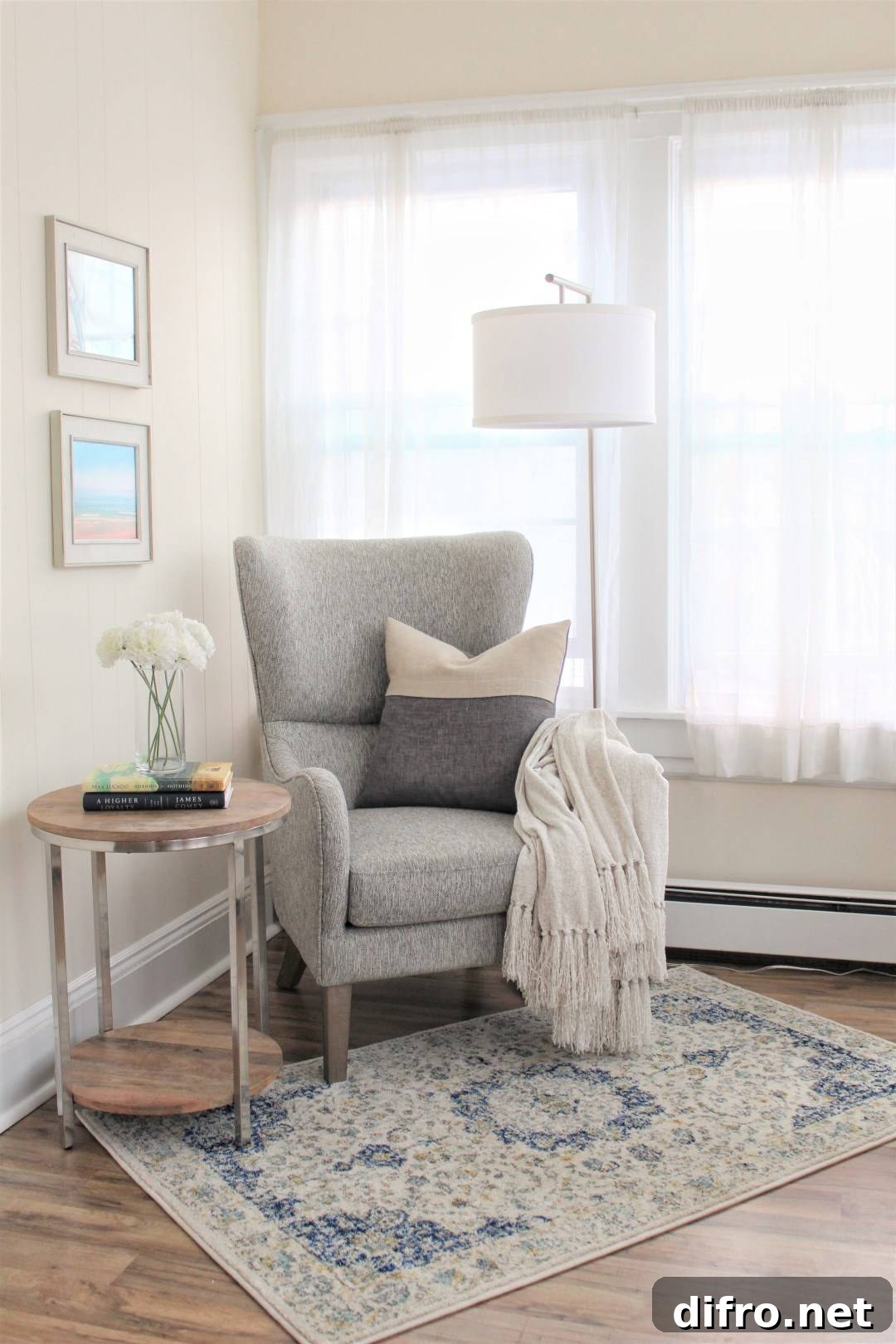 Neutral and sophisticated reading nook