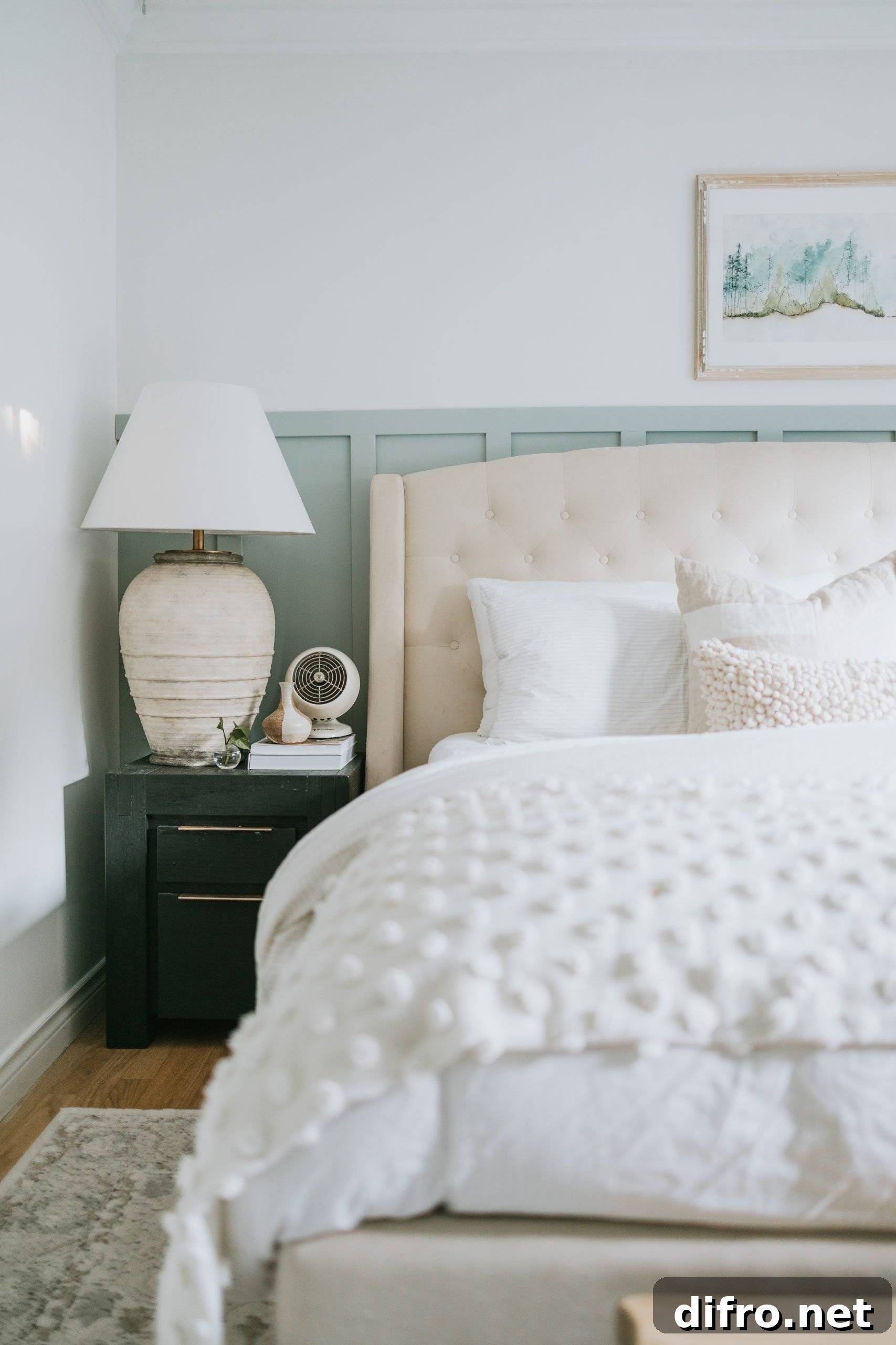 Rustic bedroom with subtle board and batten detail