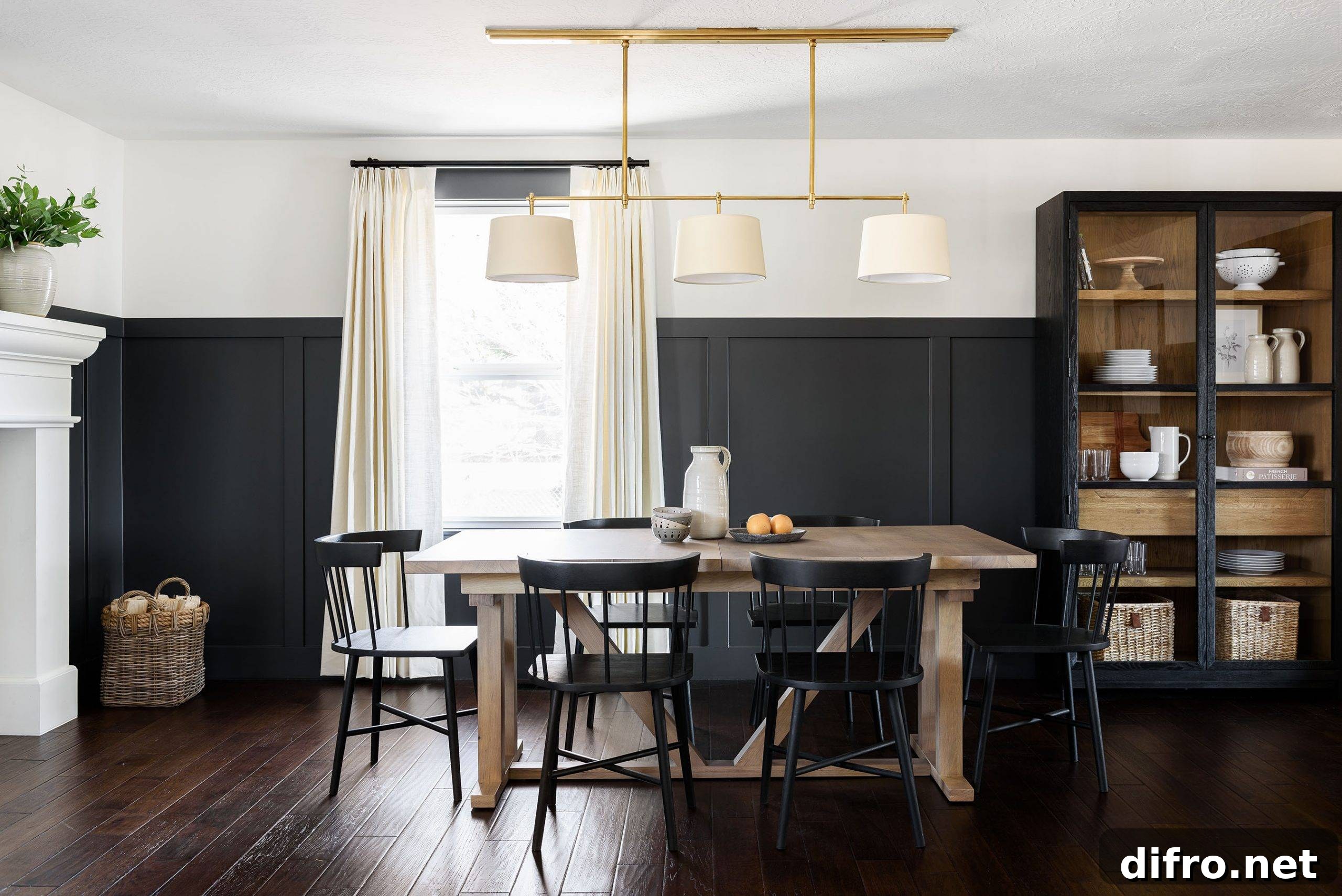 Dining room with charcoal half board and batten wall