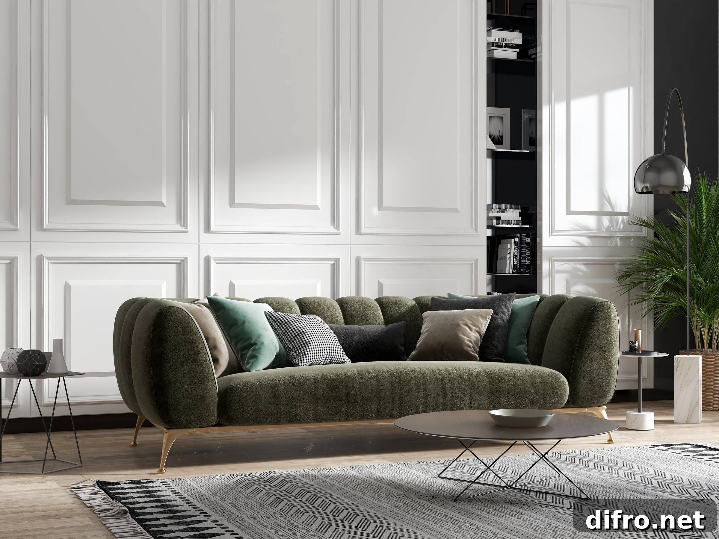 Bright living area with white board and batten wall