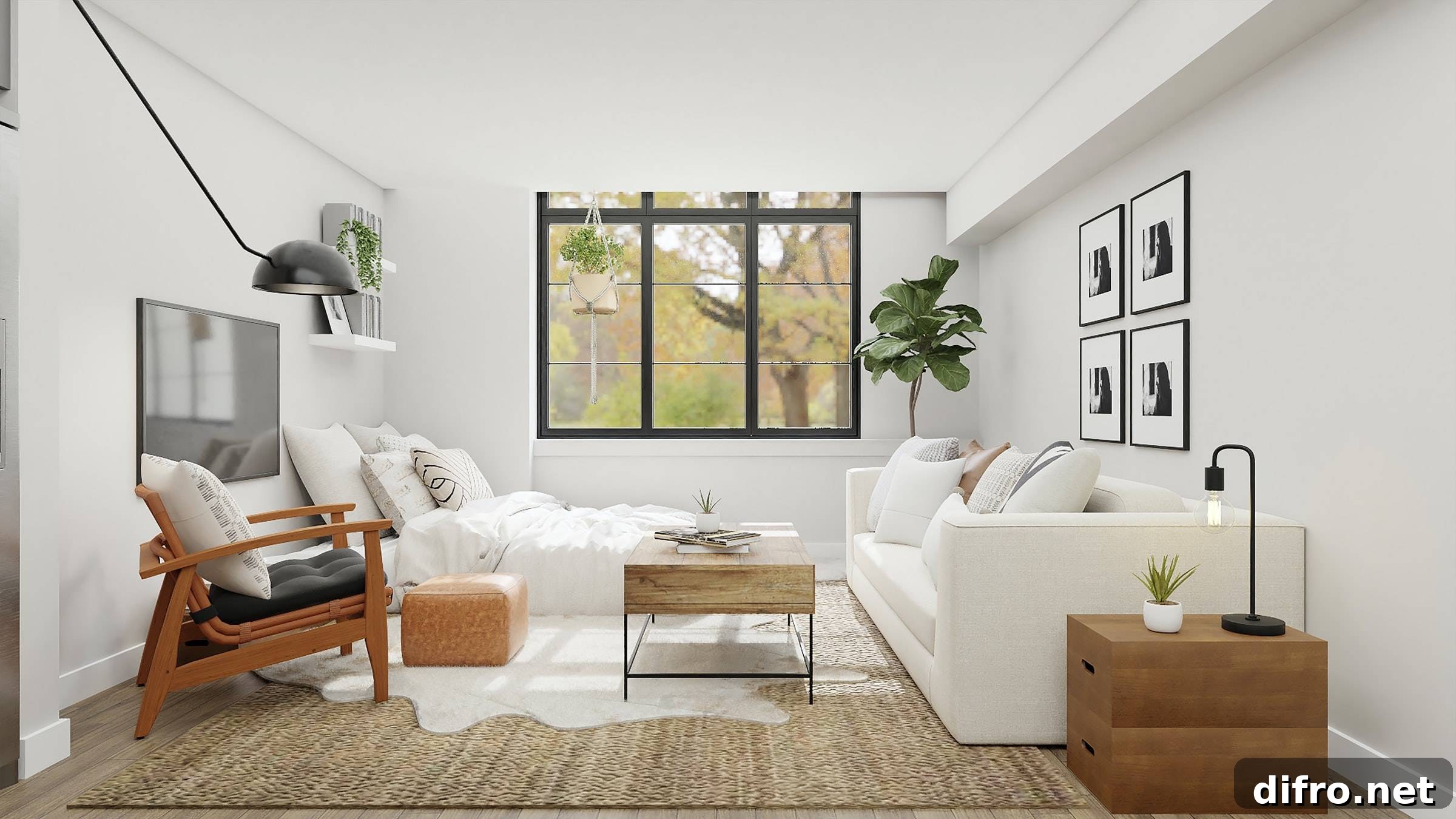 Natural textures and bright plant accents in Japandi decor