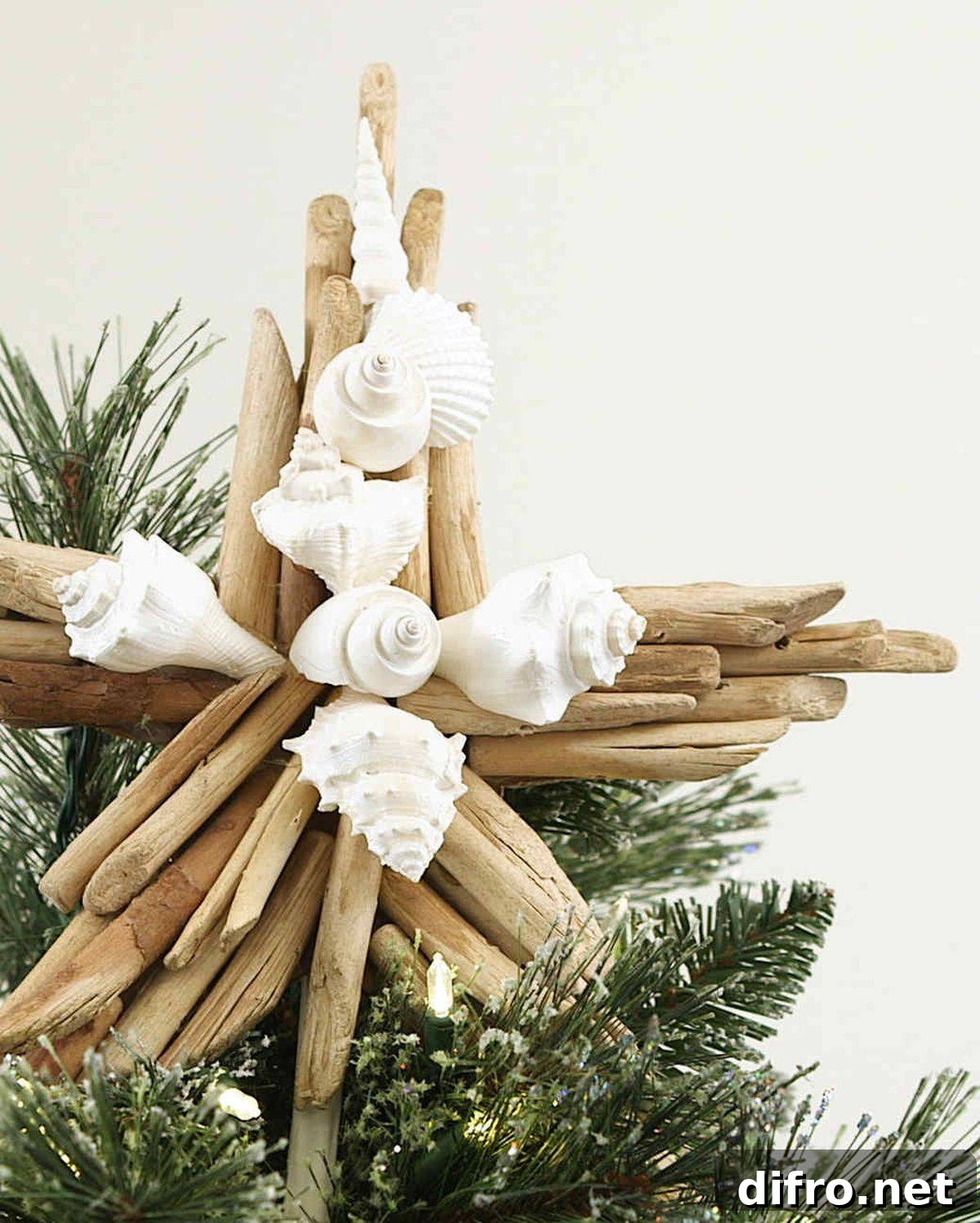 Driftwood seashell star topper