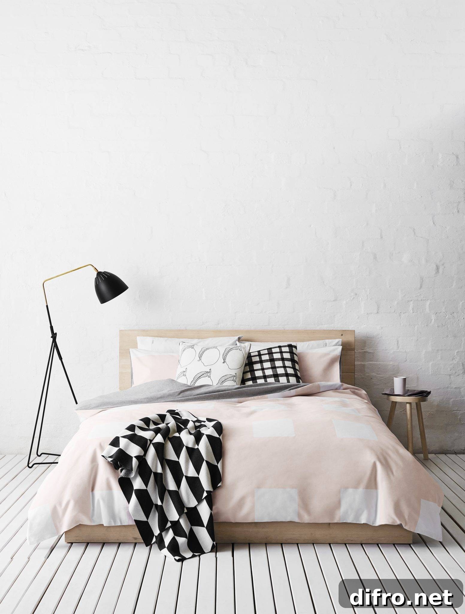 Scandinavian bedroom with a simple nightstand