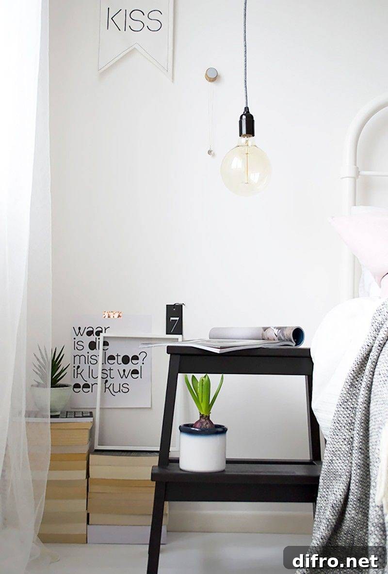 Step stool repurposed as a bedside table