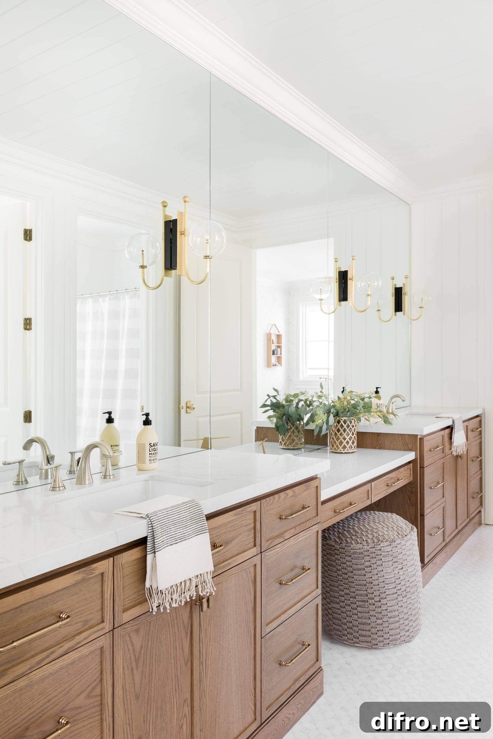 Warm Jack and Jill bathroom with spacious vanity