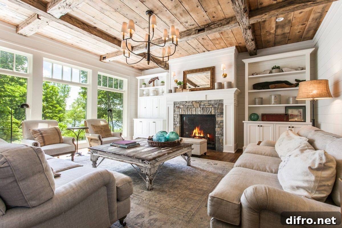 Combine vintage touches with modern wood and white color scheme
