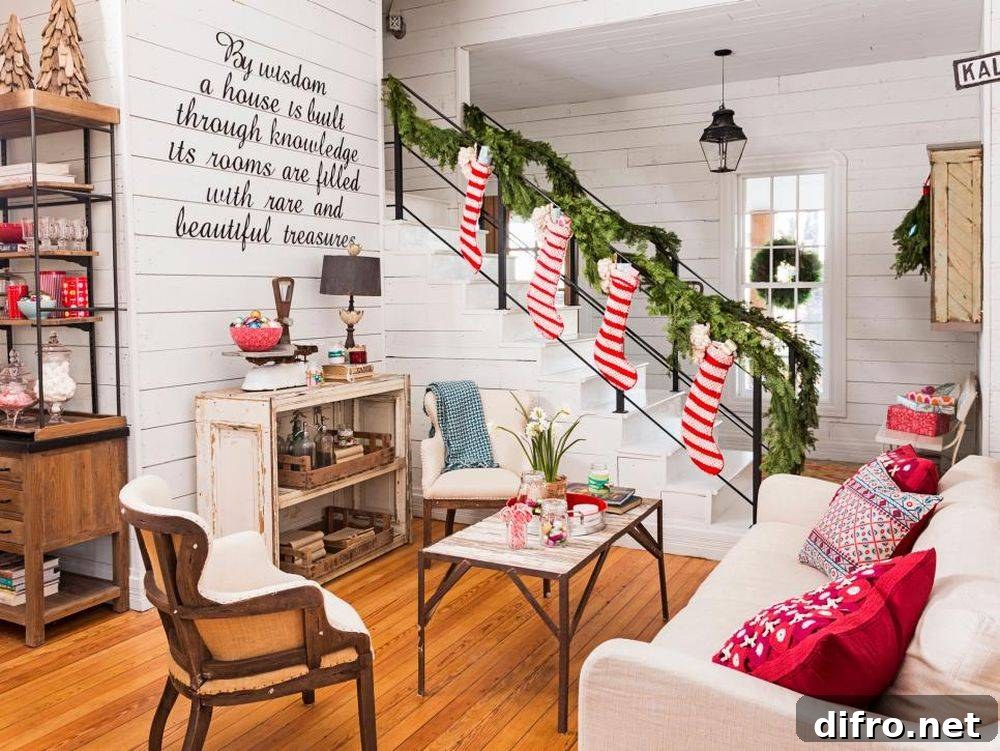 Entry with staircase decorated for Christmas