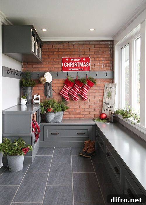 Contemporary apartment entry ready for the holidays