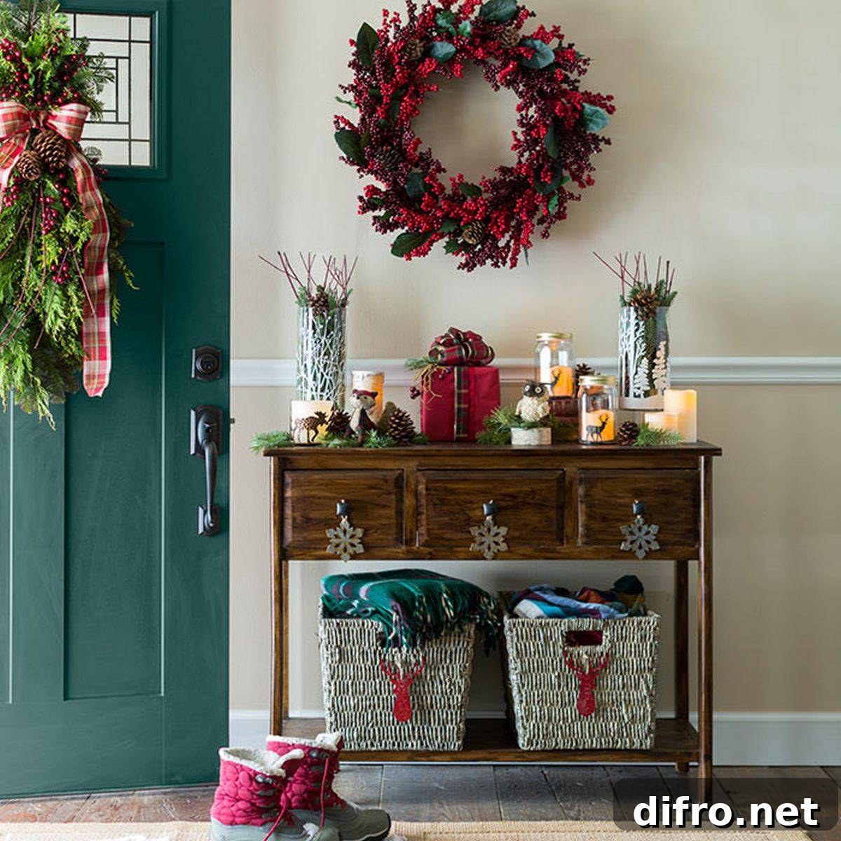 Entry with a simple Christmas wreath