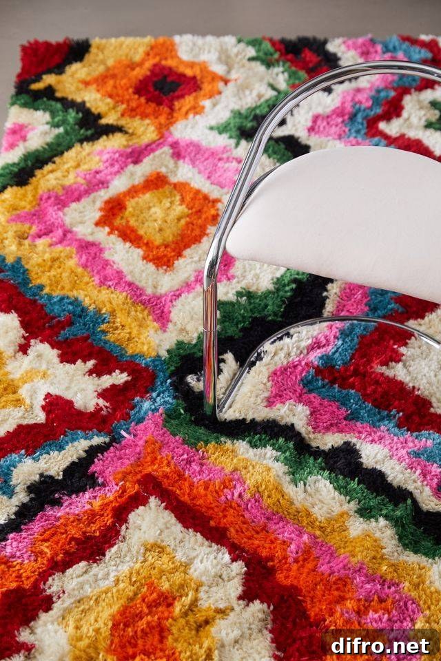 Colorful geometric shag area rug