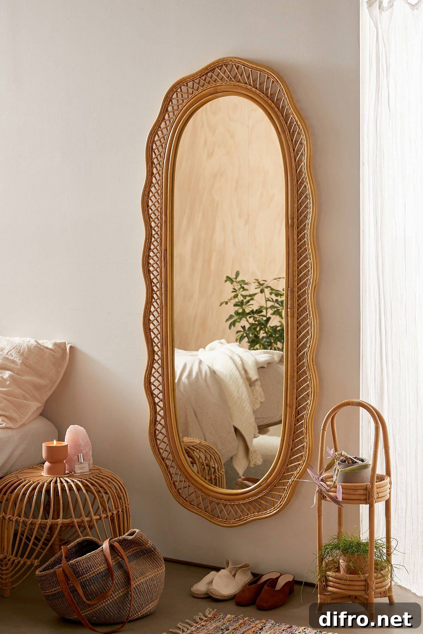 Wicker framed wall mirror
