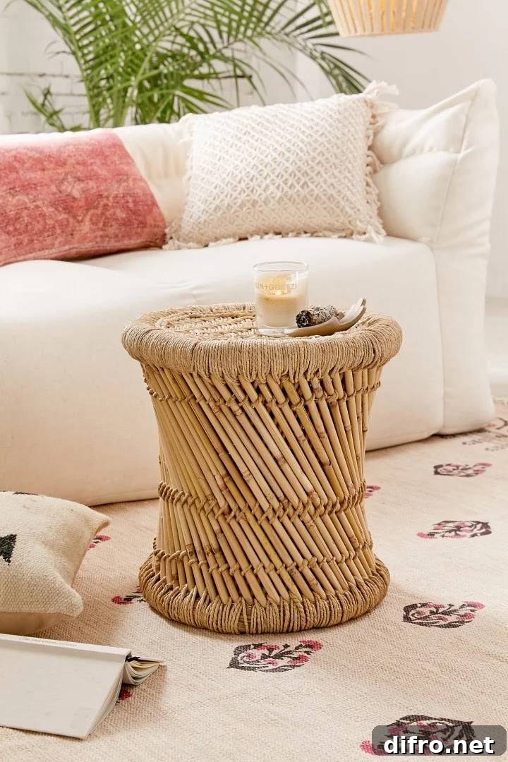 Woven cane stool
