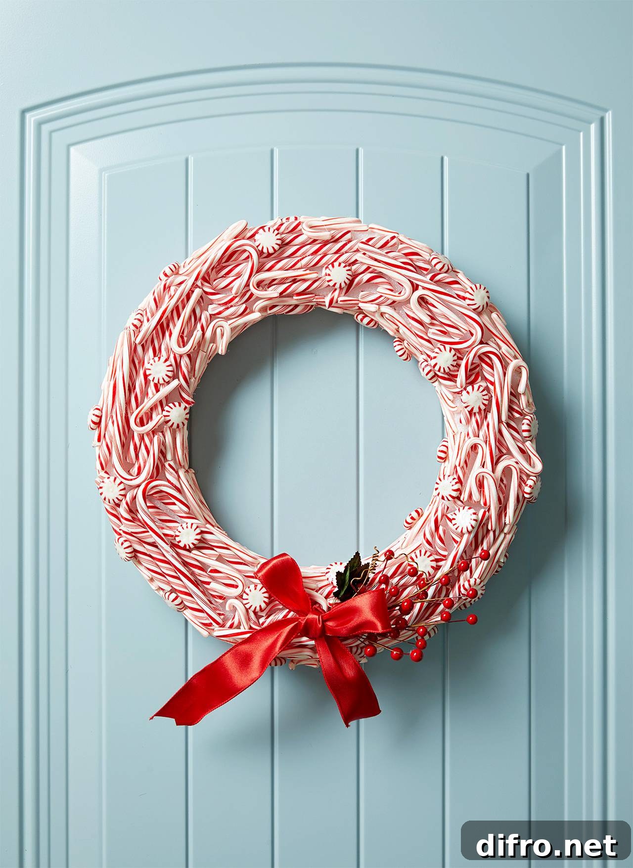 Candy cane wreath on a door