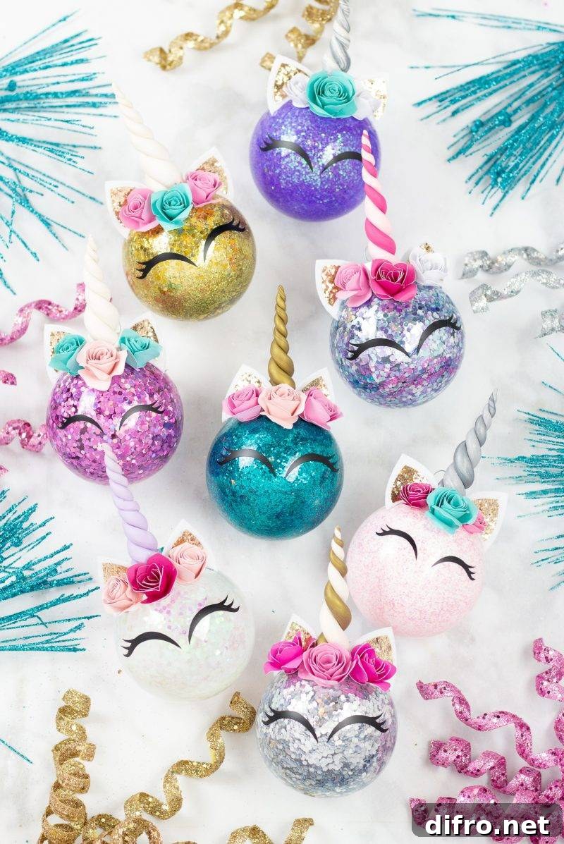 Glitter unicorn Christmas ornaments