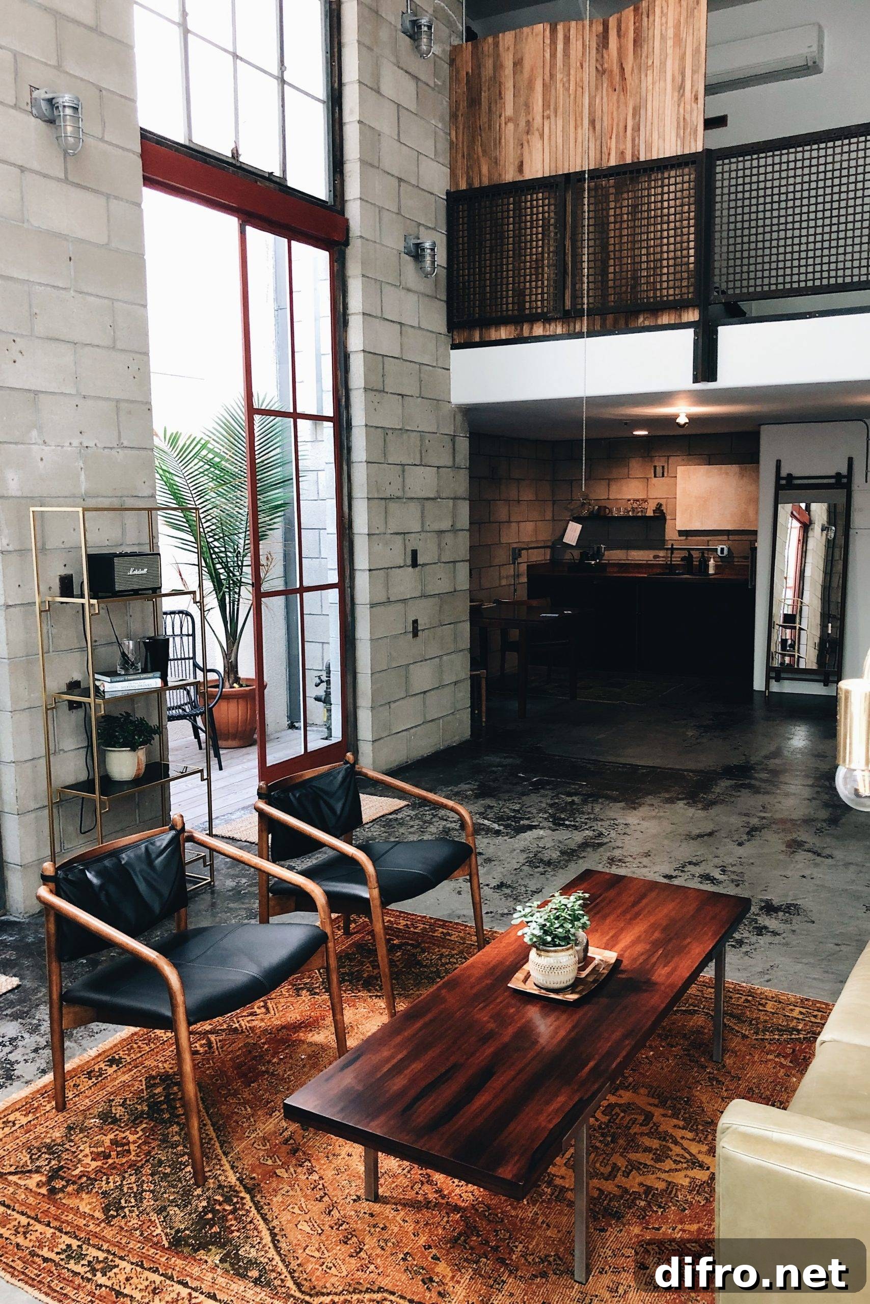 Cozy living room combining industrial and rustic elements